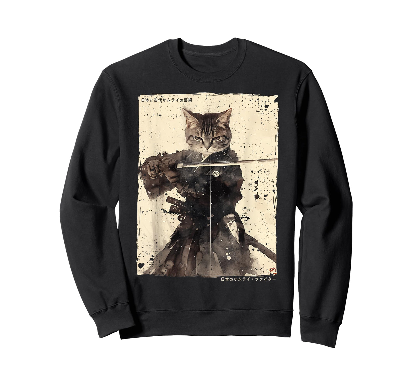 Samurai Cat Warrior Ukiyo Ink Artwork Cat Samurai T-Shirt