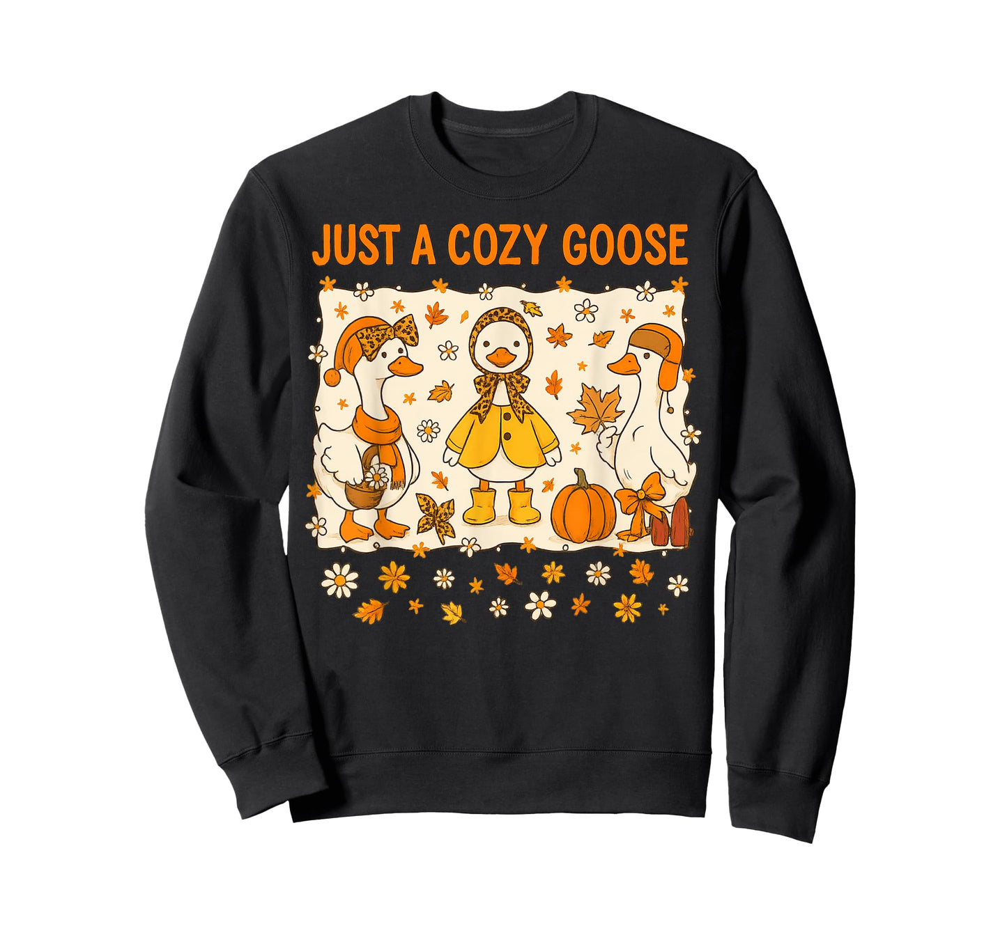 Just A Cozy Goose Funny Meme Thanksgiving Autumn Fall Leaves T-Shirt
