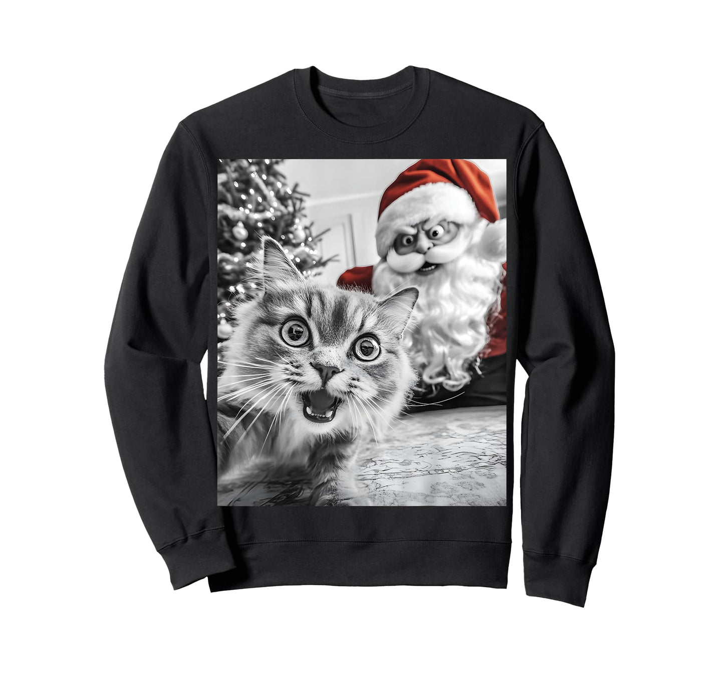 Funny Cat Selfie With Santa Christmas Men Women T-Shirt
