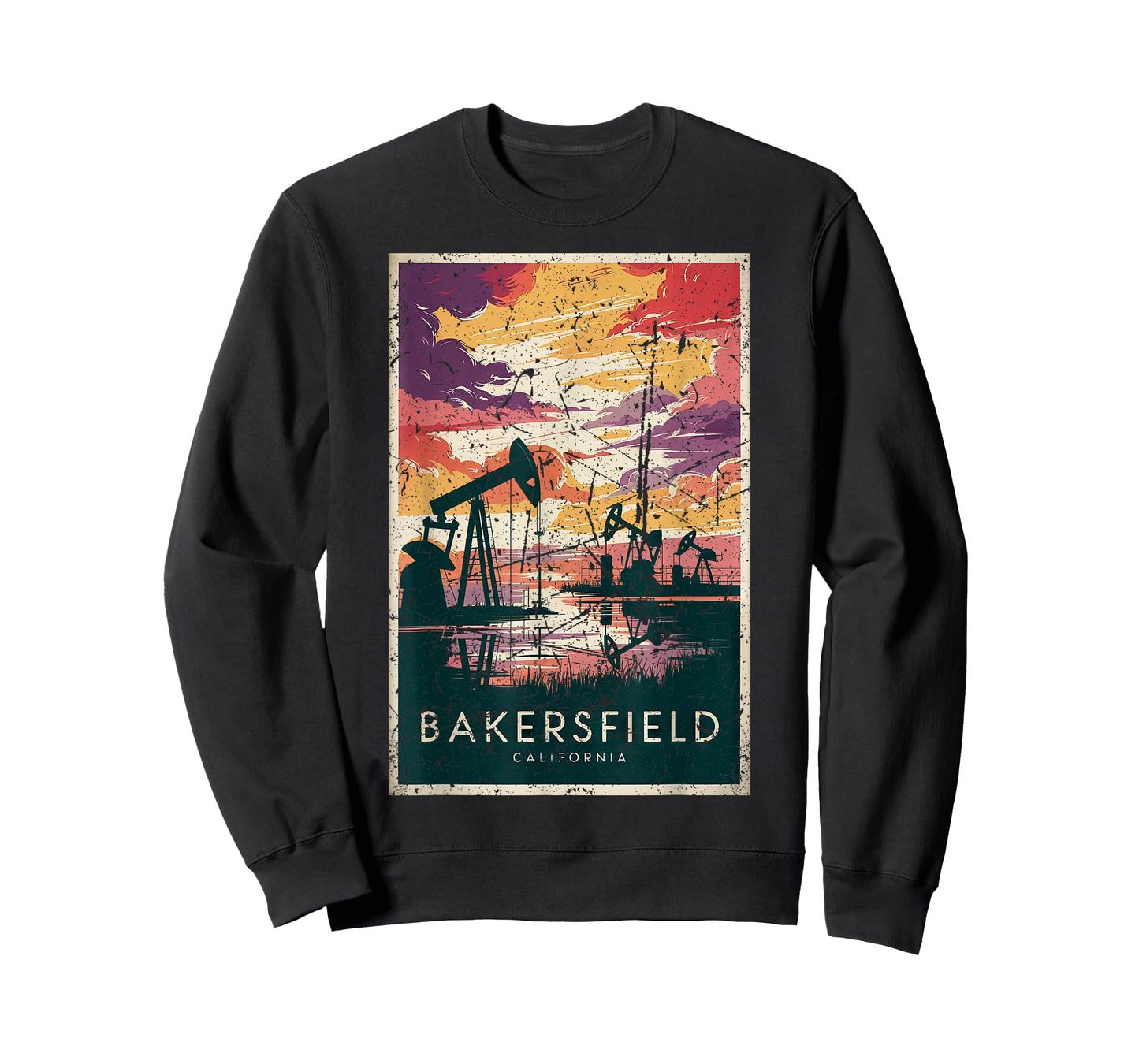 Bakersfield Oil Fields Sunset Vintage Art Print T-Shirt
