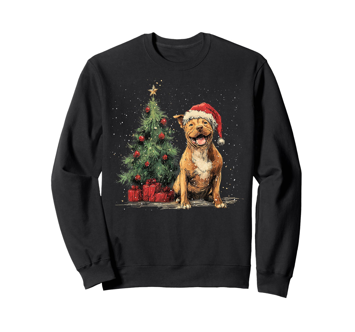 Funny Pitbull Christmas Tree Dog Lights Xmas T-Shirt