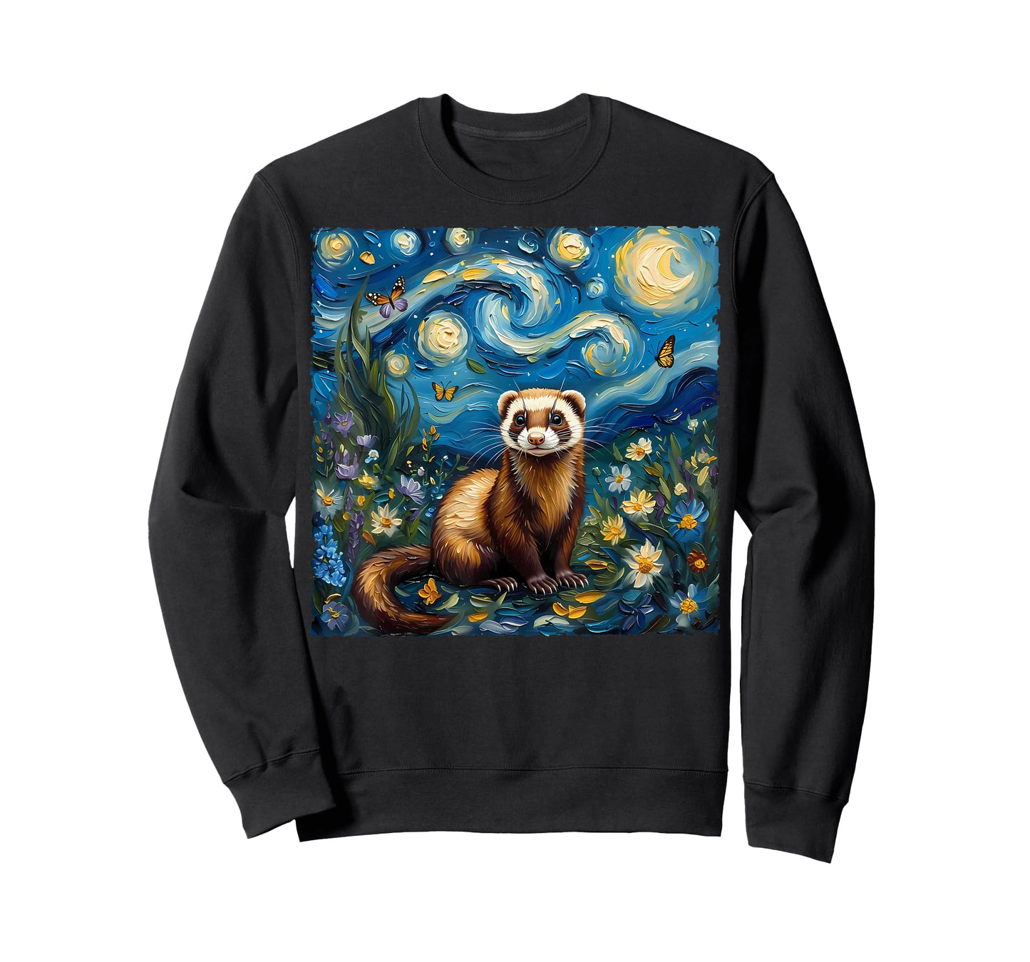 Van Gogh's Starry Night Style Earth Day Ferret Wildlife Art T-Shirt