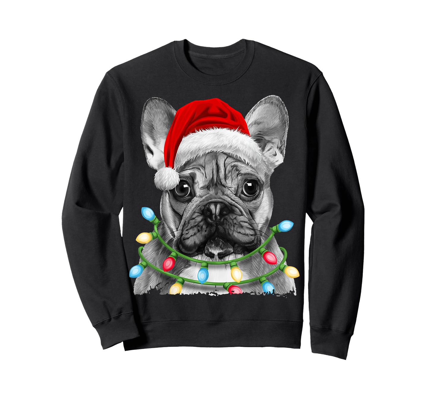 French Bulldog Santa Christmas Tree Lights Xmas Boys Dog T-Shirt
