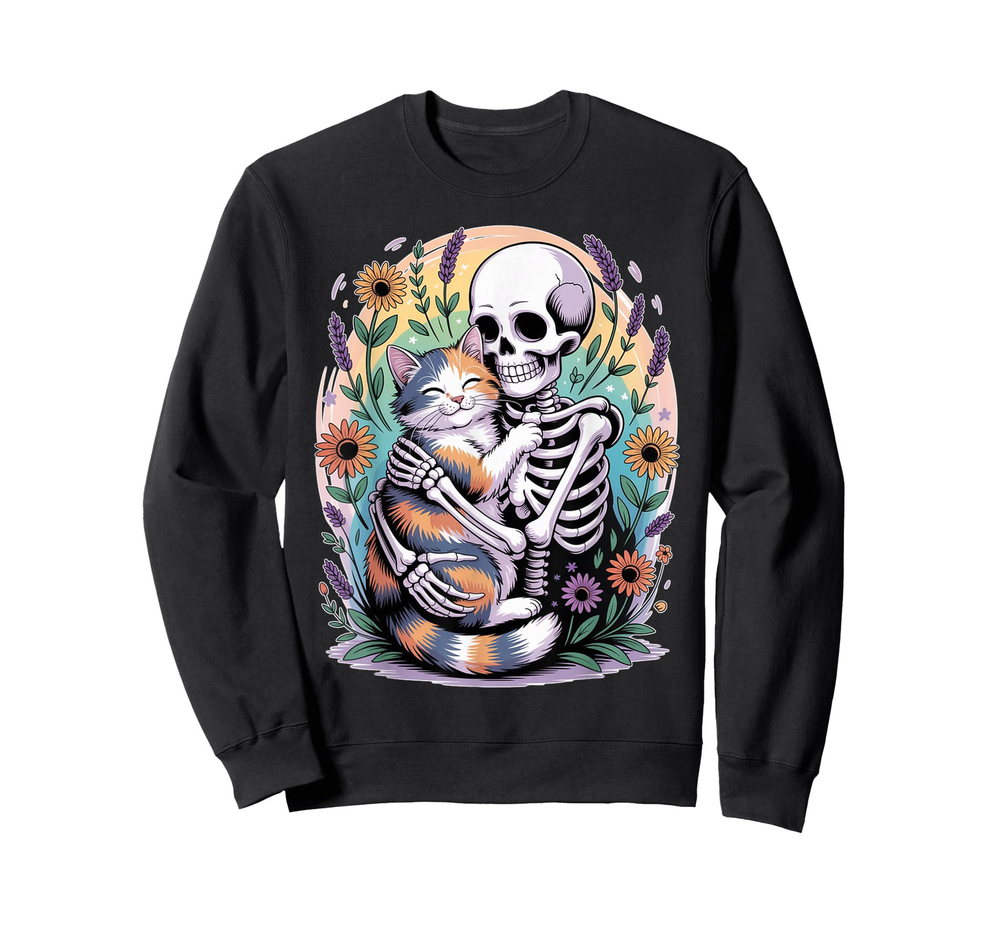 Funny Skeleton Hugging Cat Mom Dad Halloween Cats Lovers T-Shirt