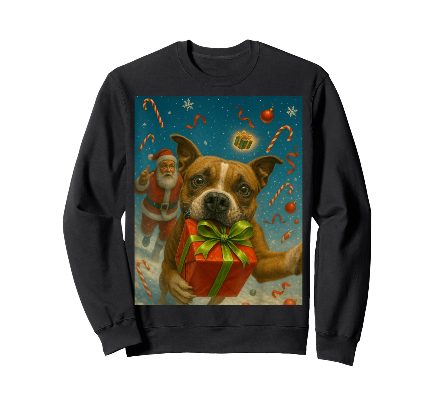 Christmas Pitbull Shirt - Funny Dog Selfie & Santa T-Shirt
