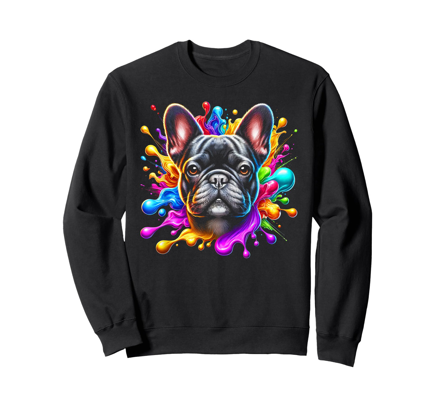 Cute French Bulldog in Colourful Paint Splashes Men Women Kids T-Shirt