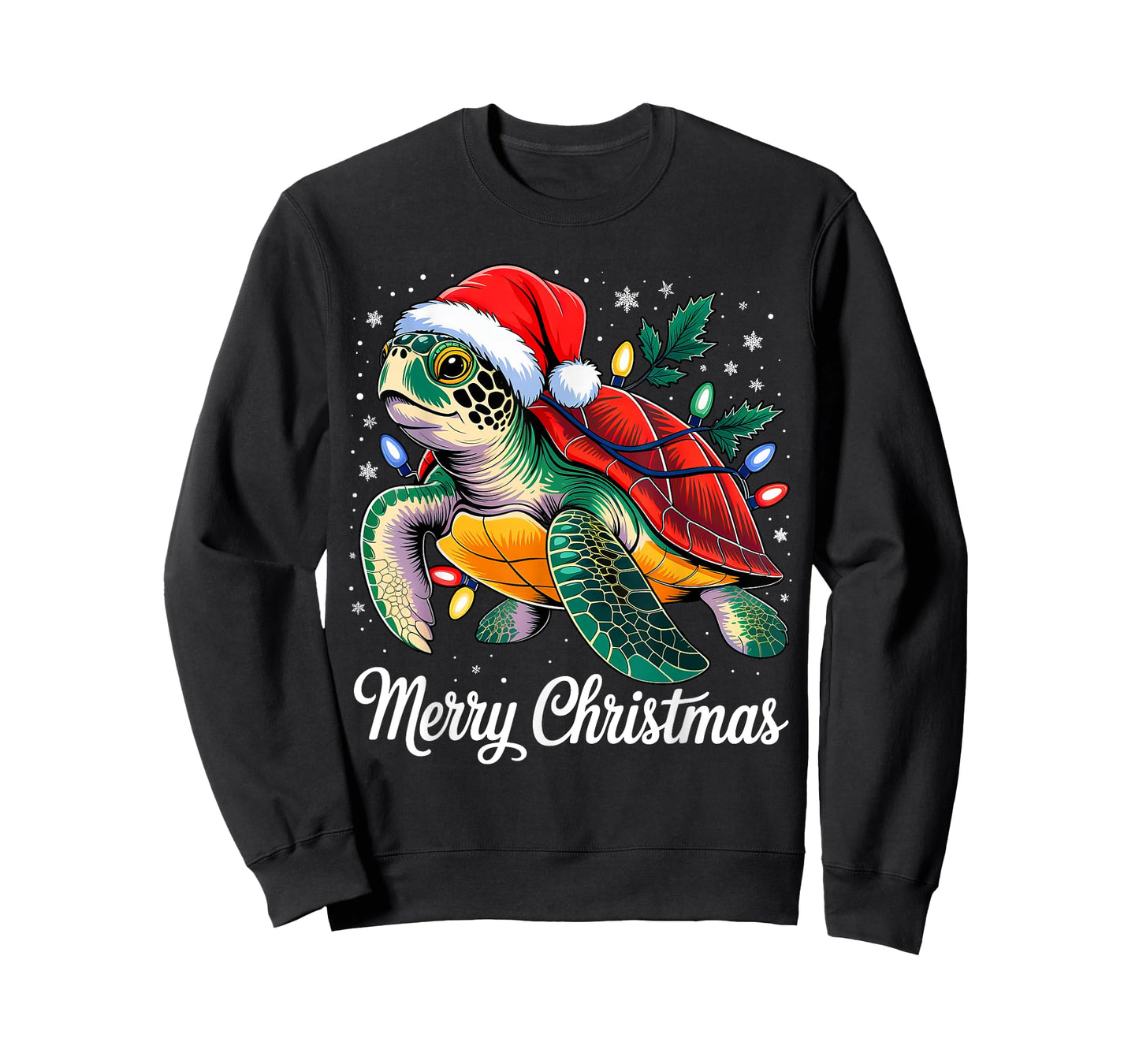 Turtle Santa Hat Merry Christmas Lights Xmas Holiday Costume T-Shirt