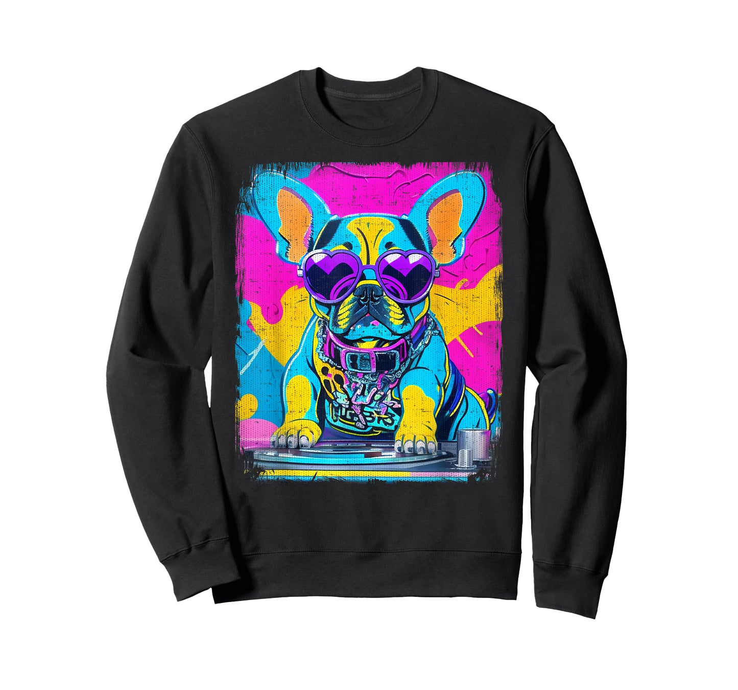 Airbrush Graffiti 90s DJ Analogue Turntable French Bulldog Men Women Girls Kids T-Shirt
