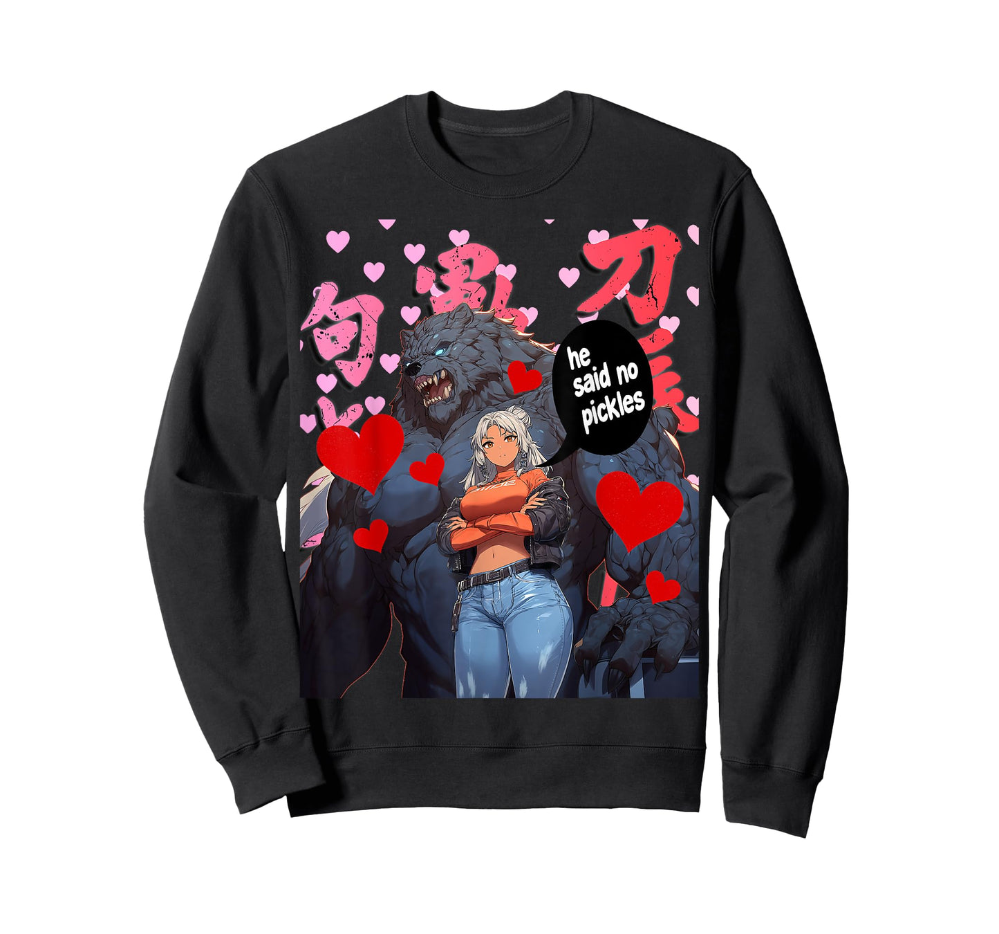 Funny Valentines Anime Werewolf and Waifu He Said No Pickles T-Shirt