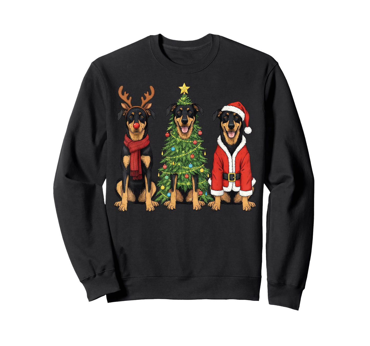 Retro Christmas Beauceron Santa Reindeer Dog Lover T-Shirt