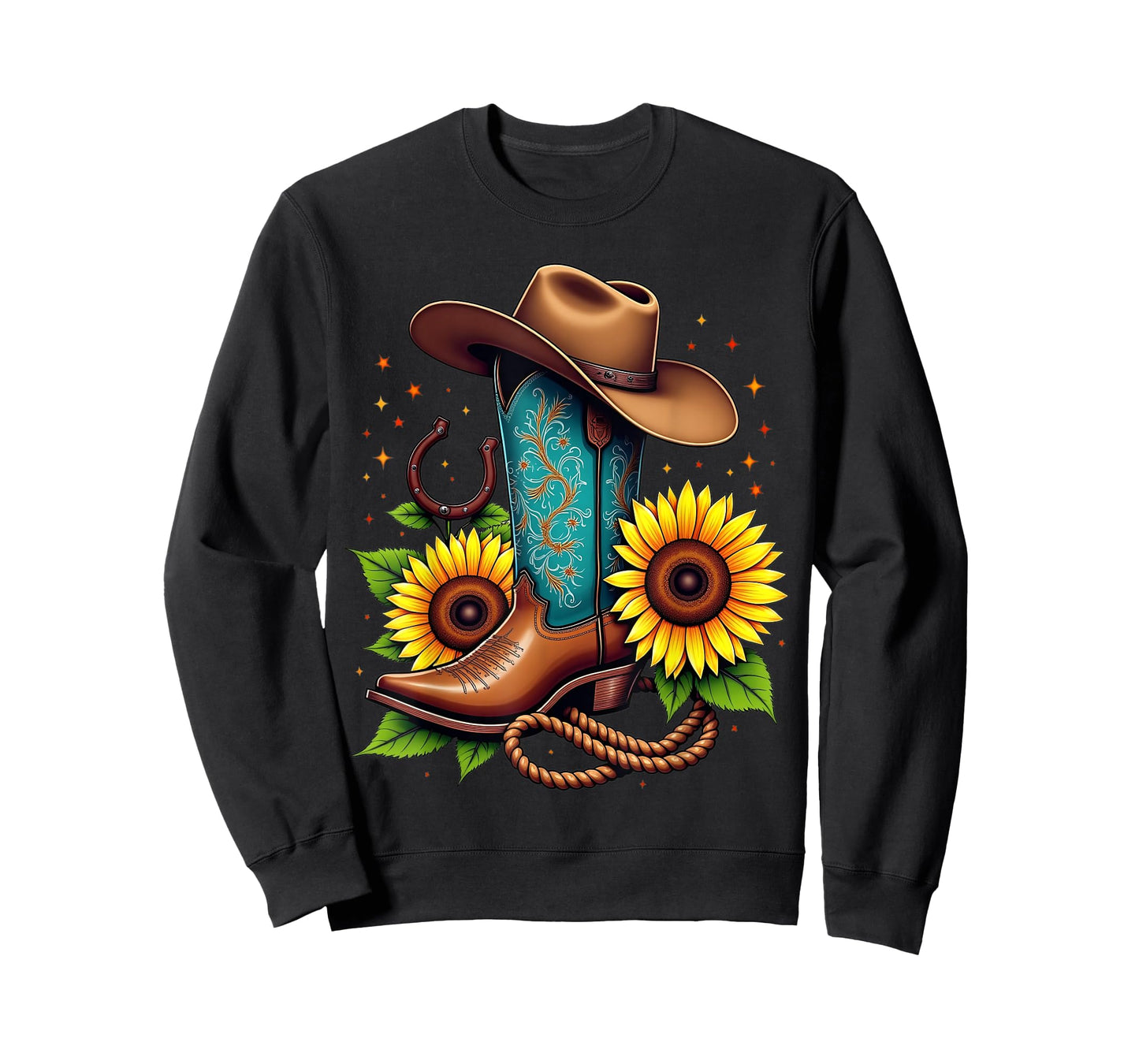 Western Cowboy Boot Sunflower Horseshoe Rope Cowgirl Boot T-Shirt