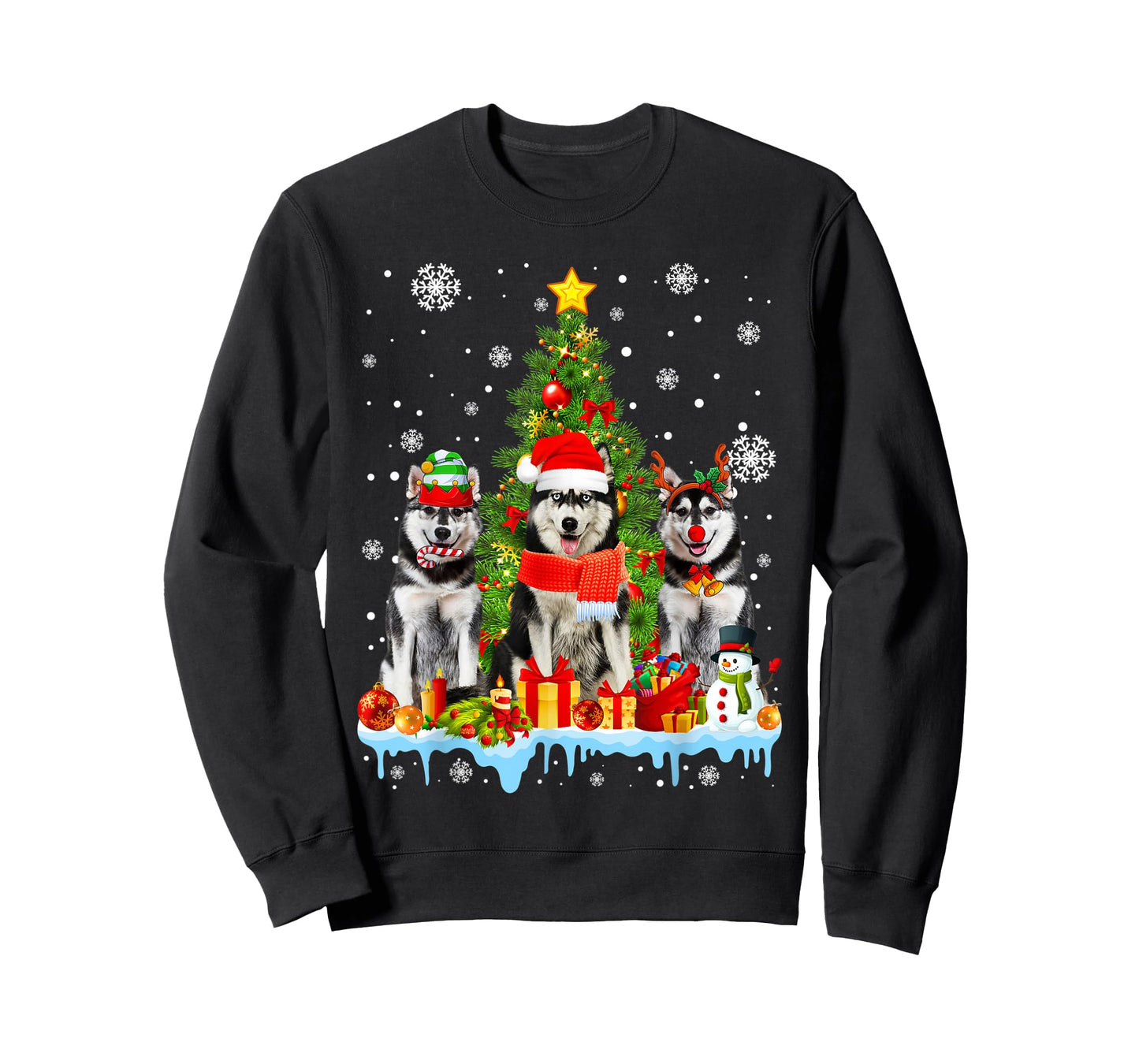 Funny Siberian Husky Dog Christmas Tree Women Men Kids T-Shirt