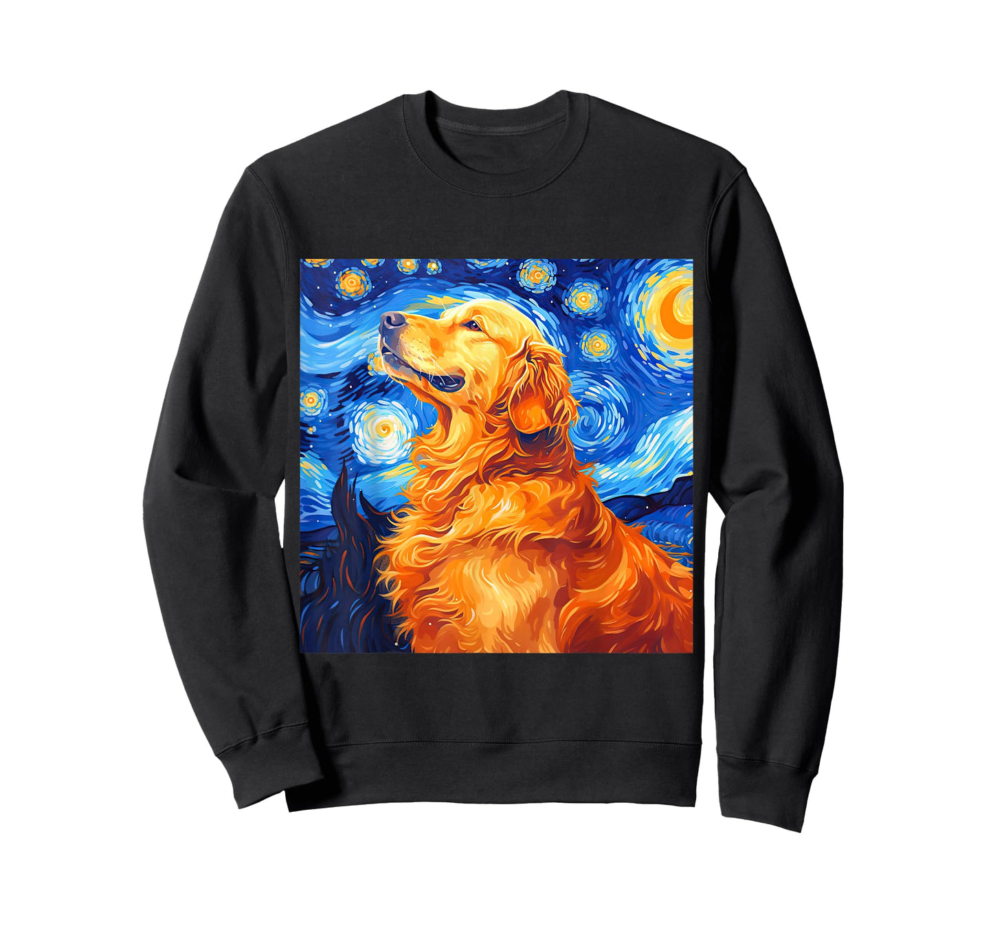 Golden Retriever Dog Starry Night Vincent Van Gogh Painting T-Shirt for Men Women Kids