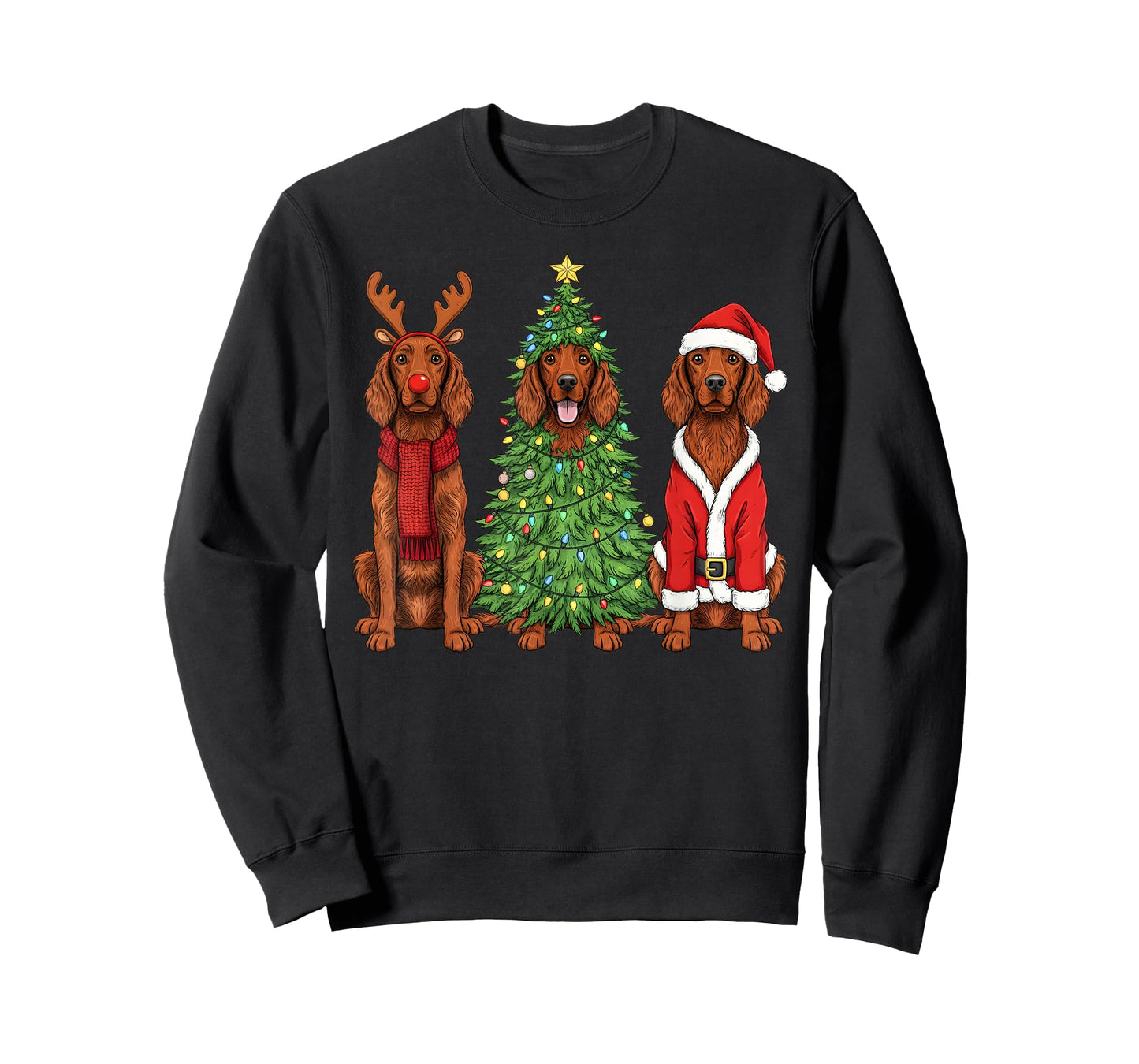 Retro Christmas Irish Setter Santa Reindeer Dog Lover T-Shirt