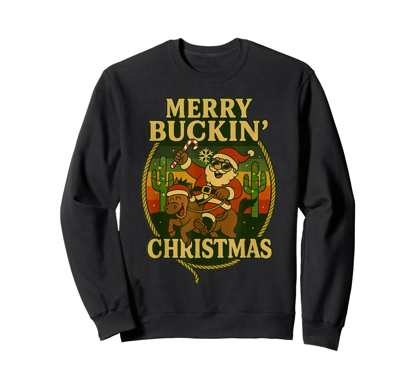 Merry Buckin’ Funny Christmas Rodeo Cowboy Santa Riding T-Shirt