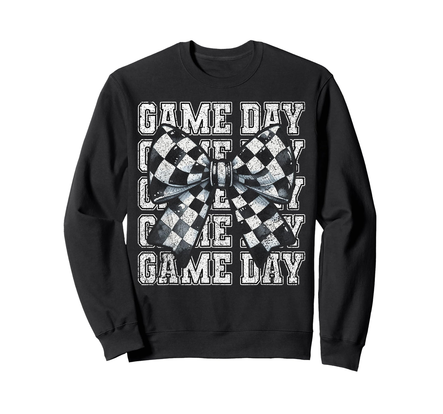 Retro Croquette Bow Black White Checkered Football Game Day T-Shirt