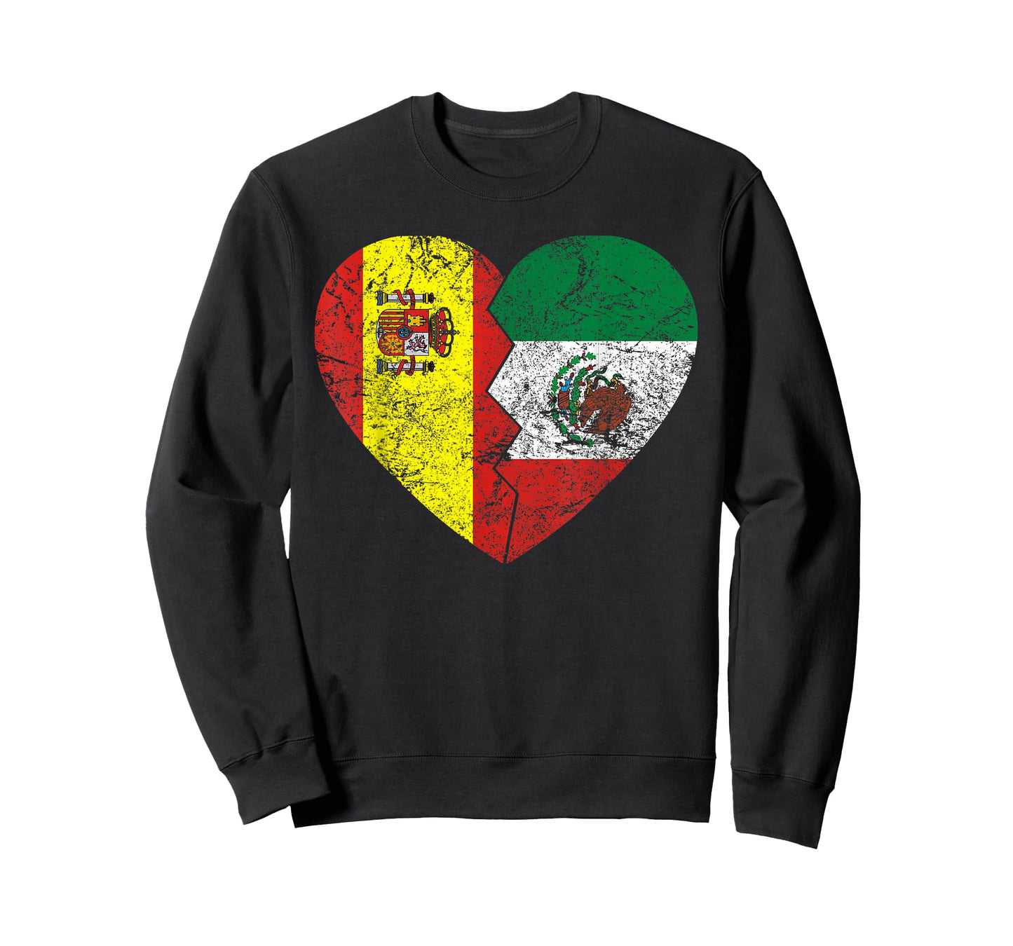 Mexican Spanish Flags Heart | Spain Mexico Roots Vintage T-Shirt