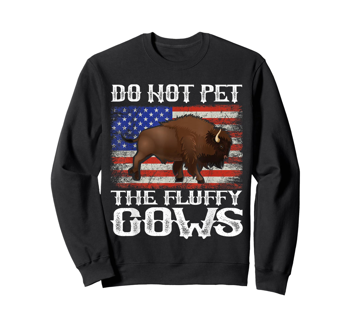 Funny American Flag Bison Do Not Pet the Fluffy Cows Buffalo T-Shirt