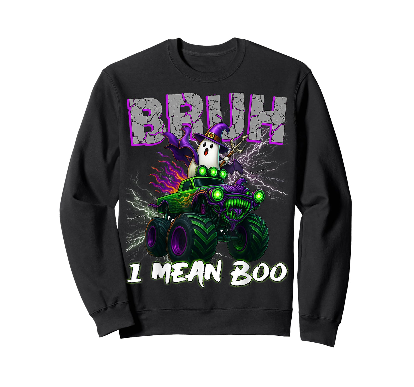 Bruh I mean Boo Riding Monster Truck Halloween Boys Kids T-Shirt