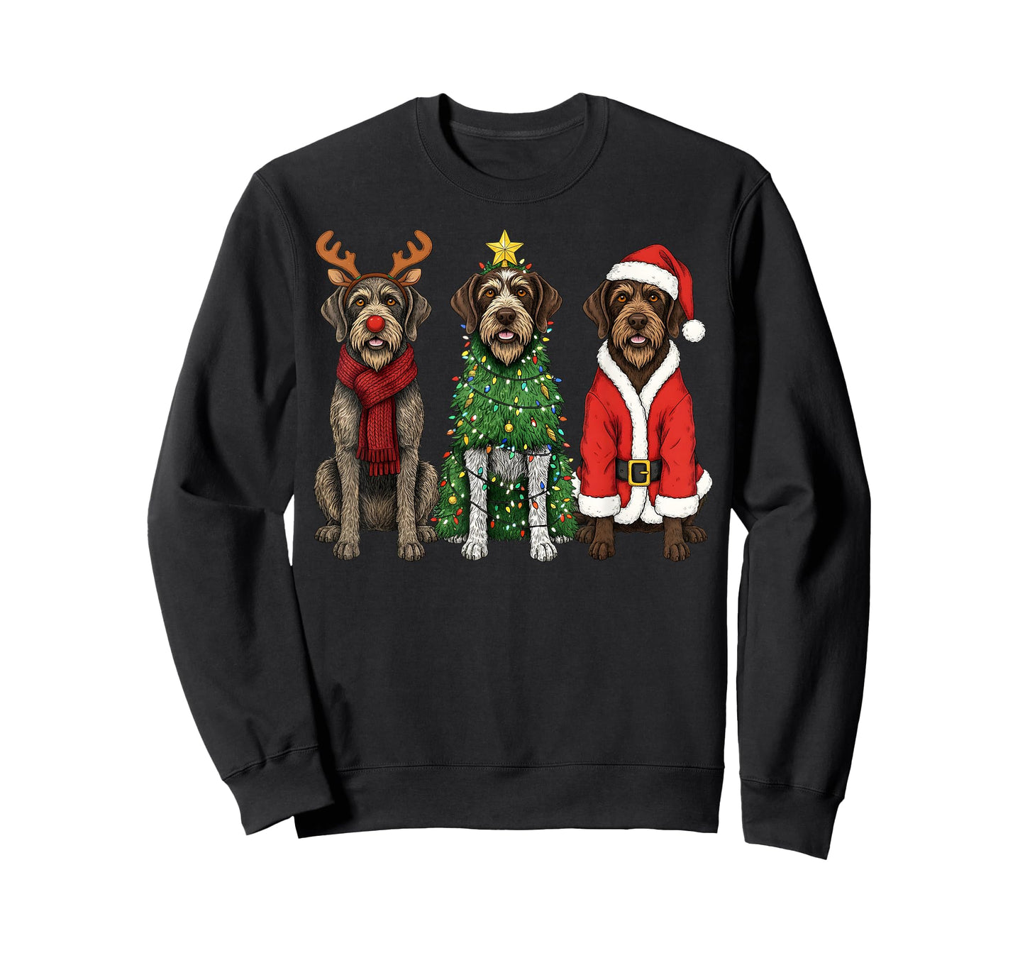 Retro Christmas Wirehaired Pointing Griffon Santa Reindeer T-Shirt