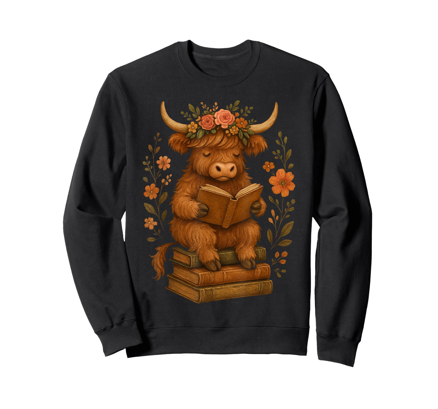 Reading Baby Highland Cow Cute Farm Animal Art Boys Girls T-Shirt