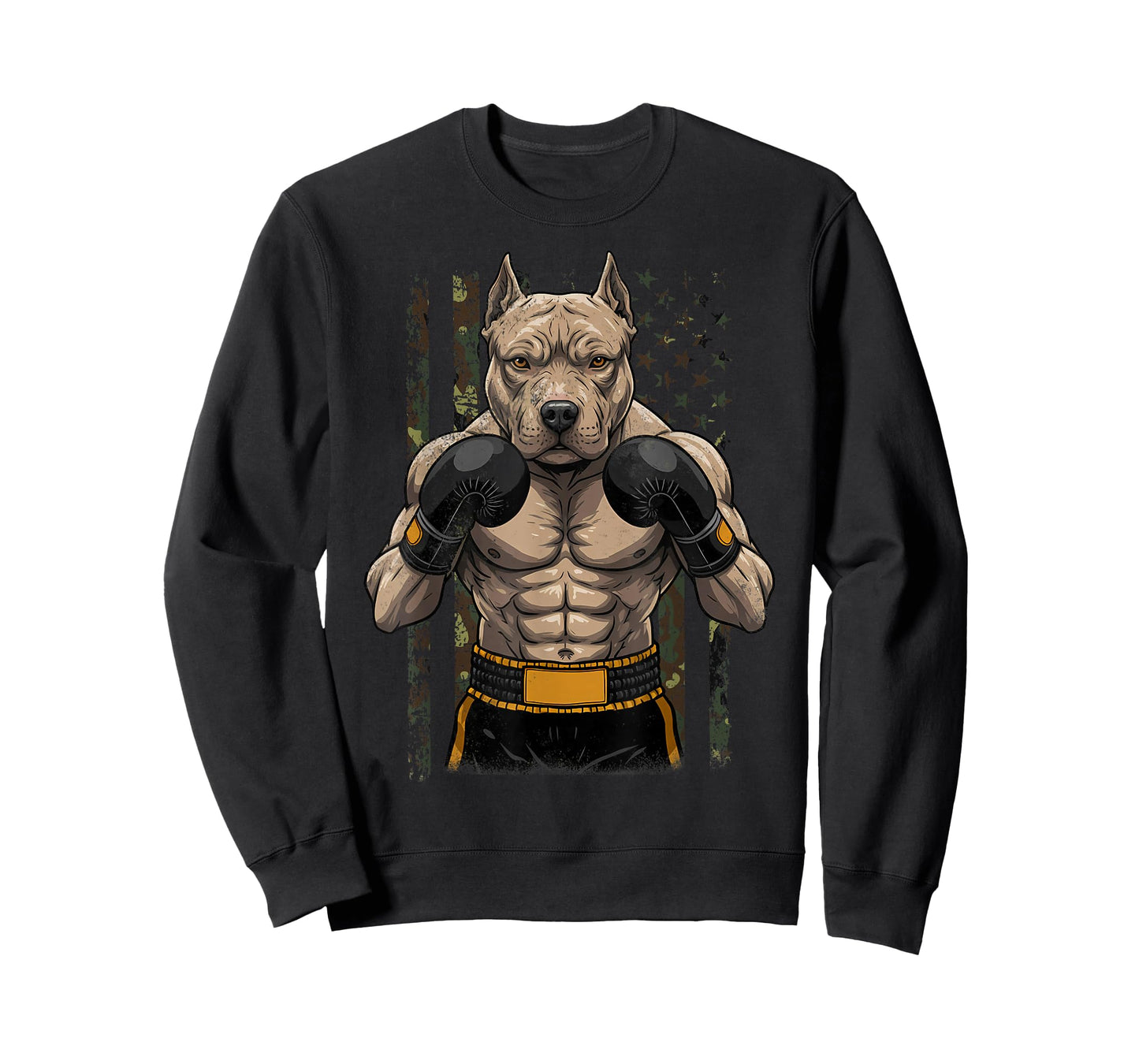 Vintage Style Boxing Camouflage USA Pit Bull Funny Dog boxer T-Shirt