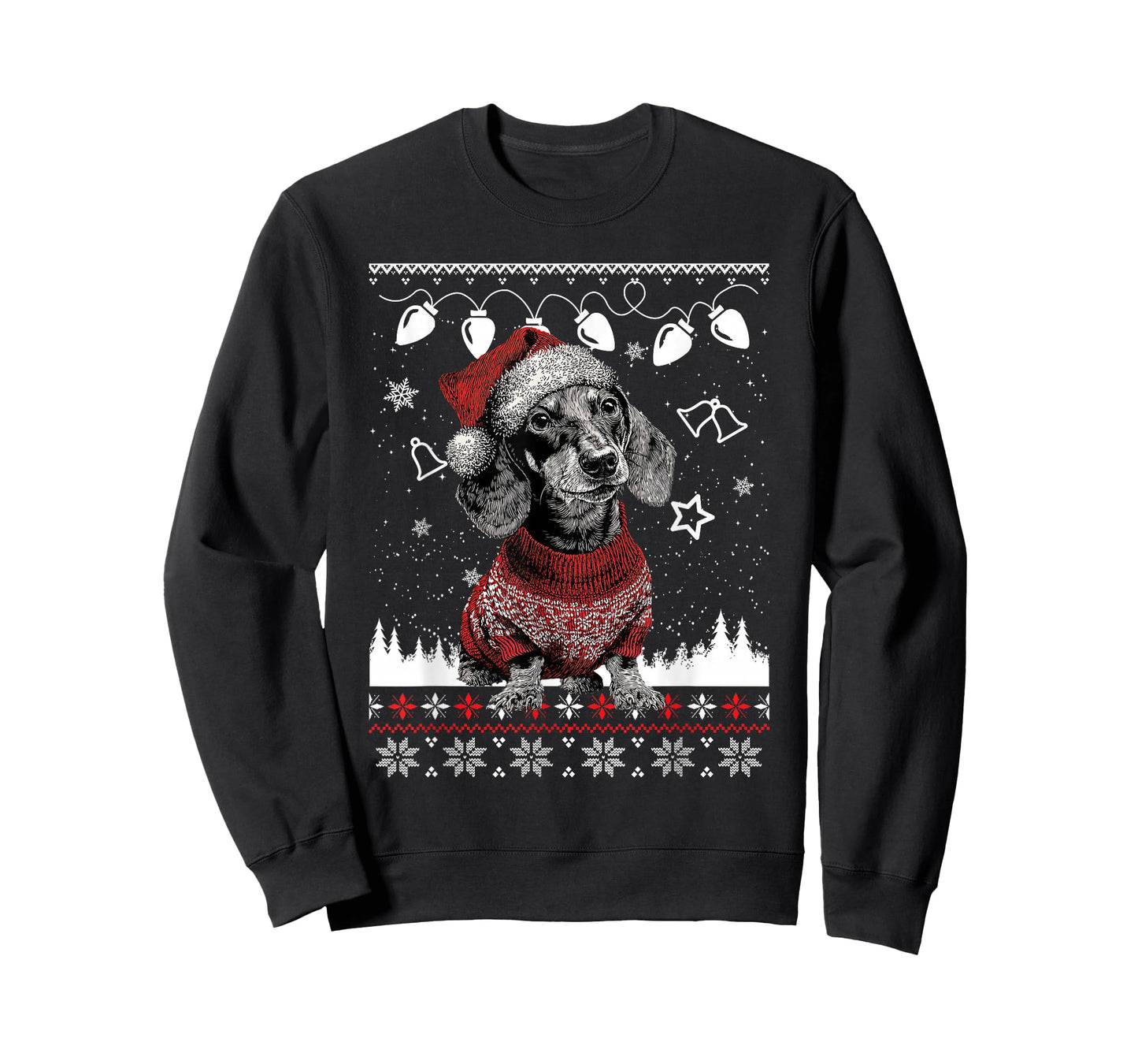 Cute Dachshund Christmas Wearing Sweater Funny Xmas Dog T-Shirt