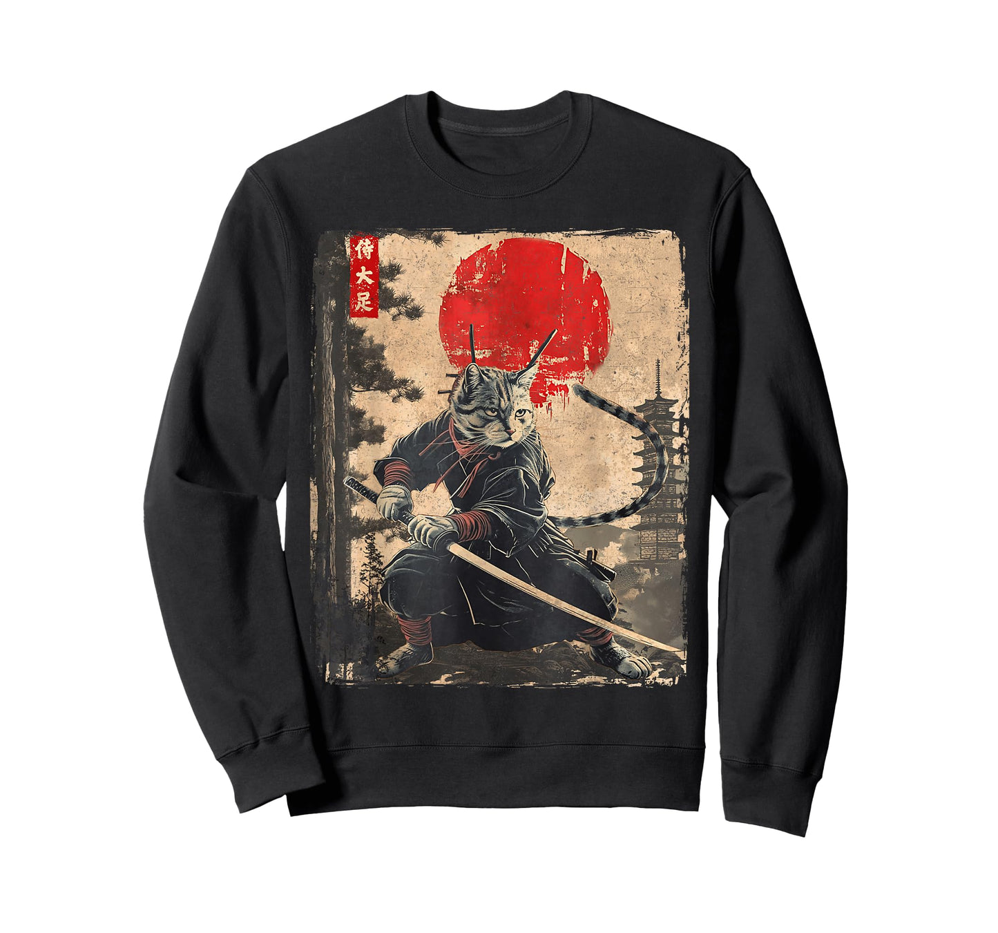 Vintage Ninja Samurai Cat Graphic Tees Art Japanese Anime T-Shirt