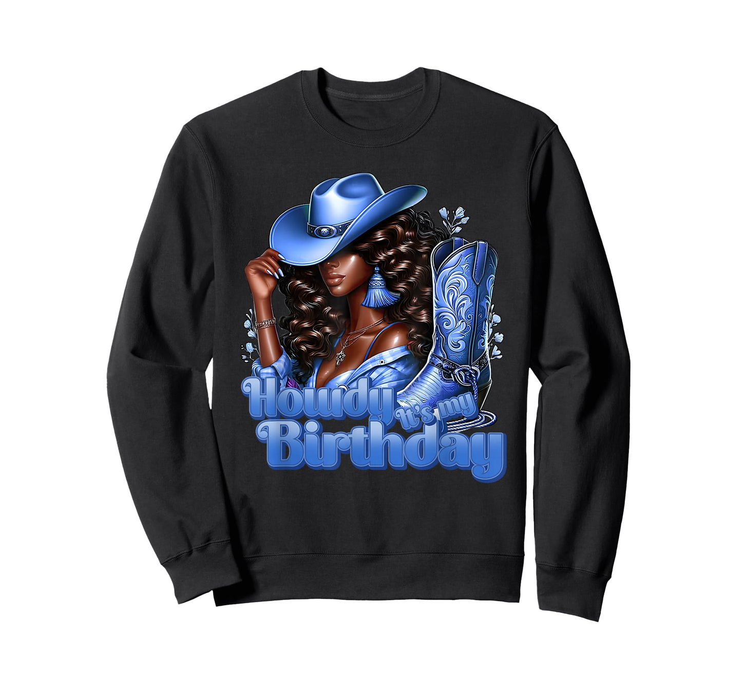Howdy Its My Birthday Western Cowgirl Hat Boots Black Women T-Shirt