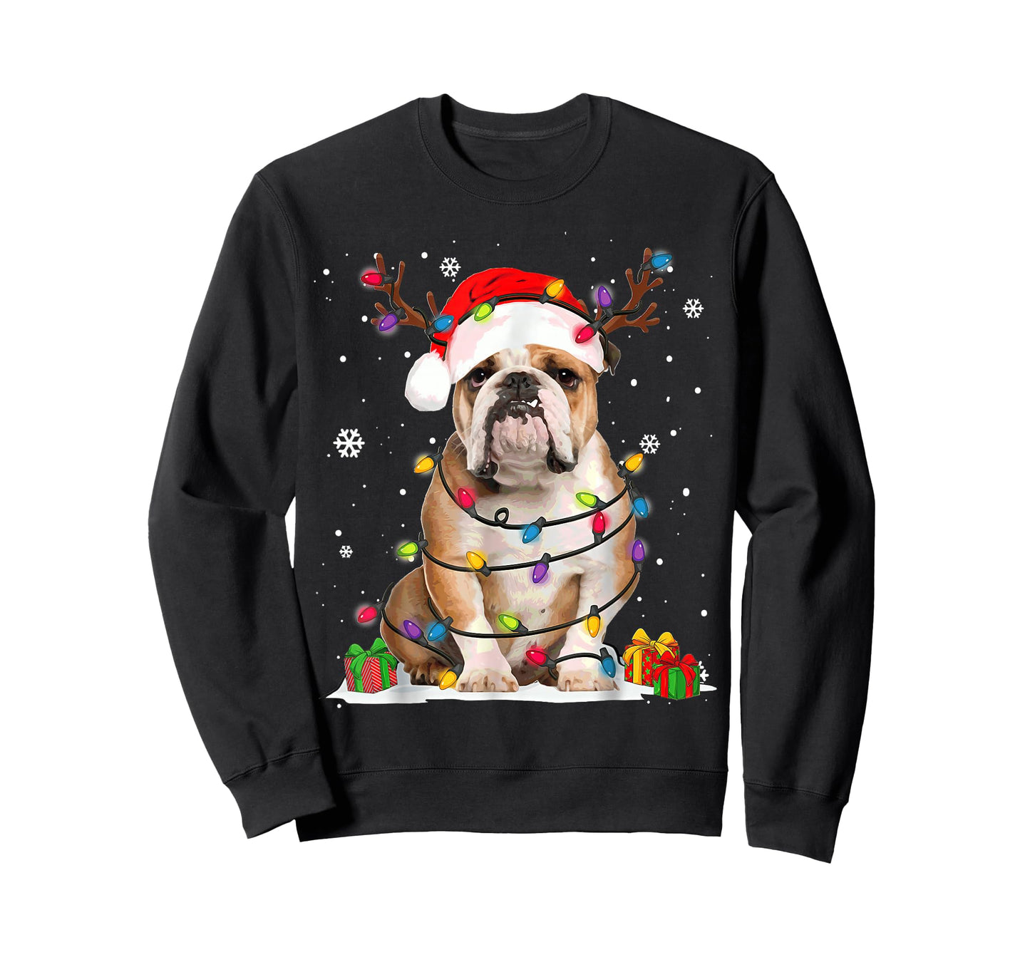 Bulldog Dog Tree Christmas Lights Xmas Pajama T-Shirt