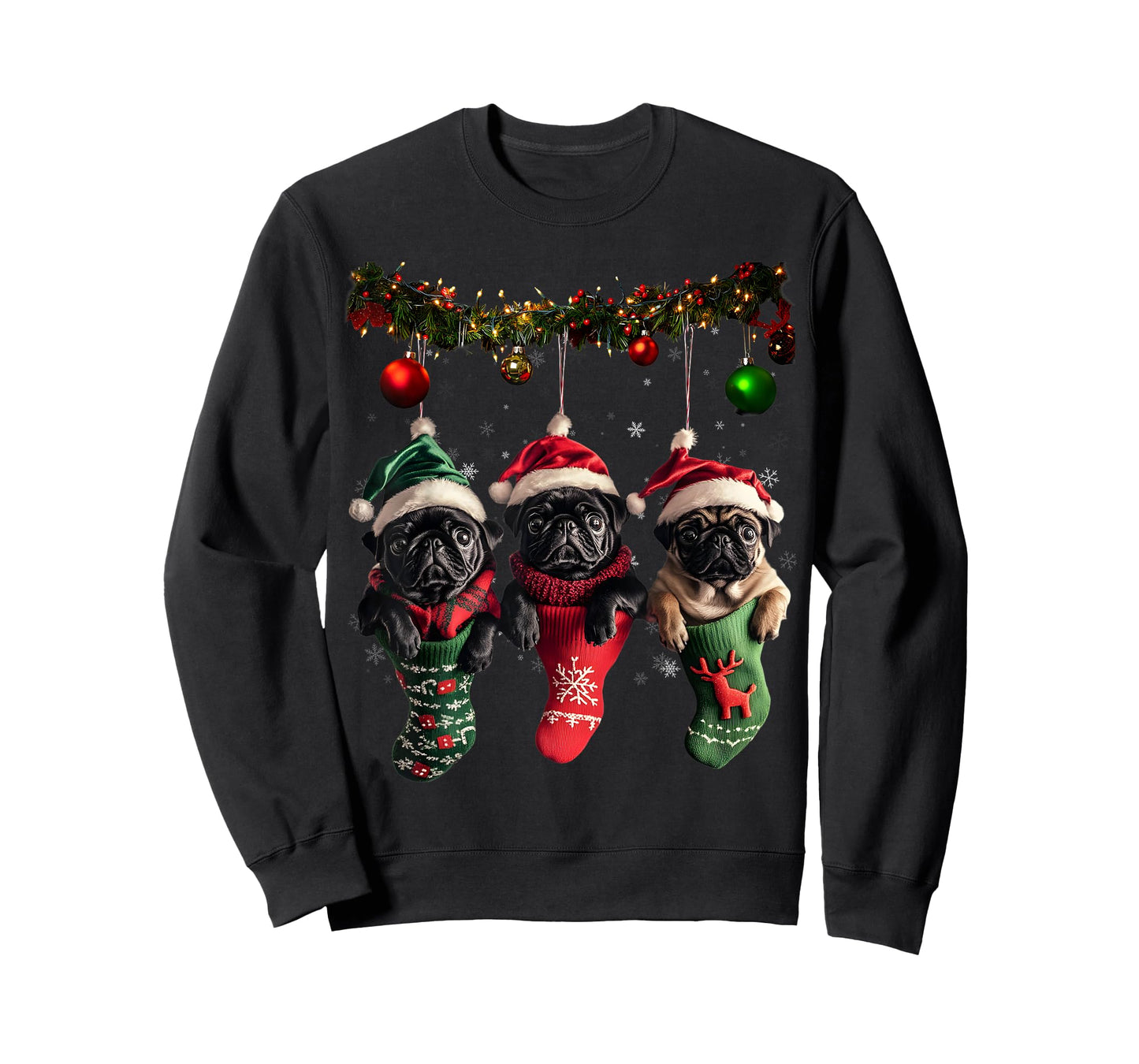 Black Pug Christmas Lights Funny Xmas Dog Lover T-Shirt