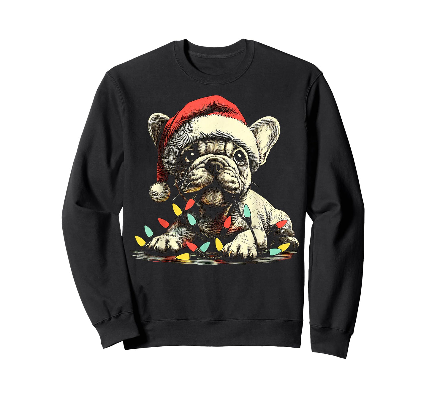 French Bulldog Chew Christmas Light Frenchie Xmas Holiday T-Shirt for Men Women Kids