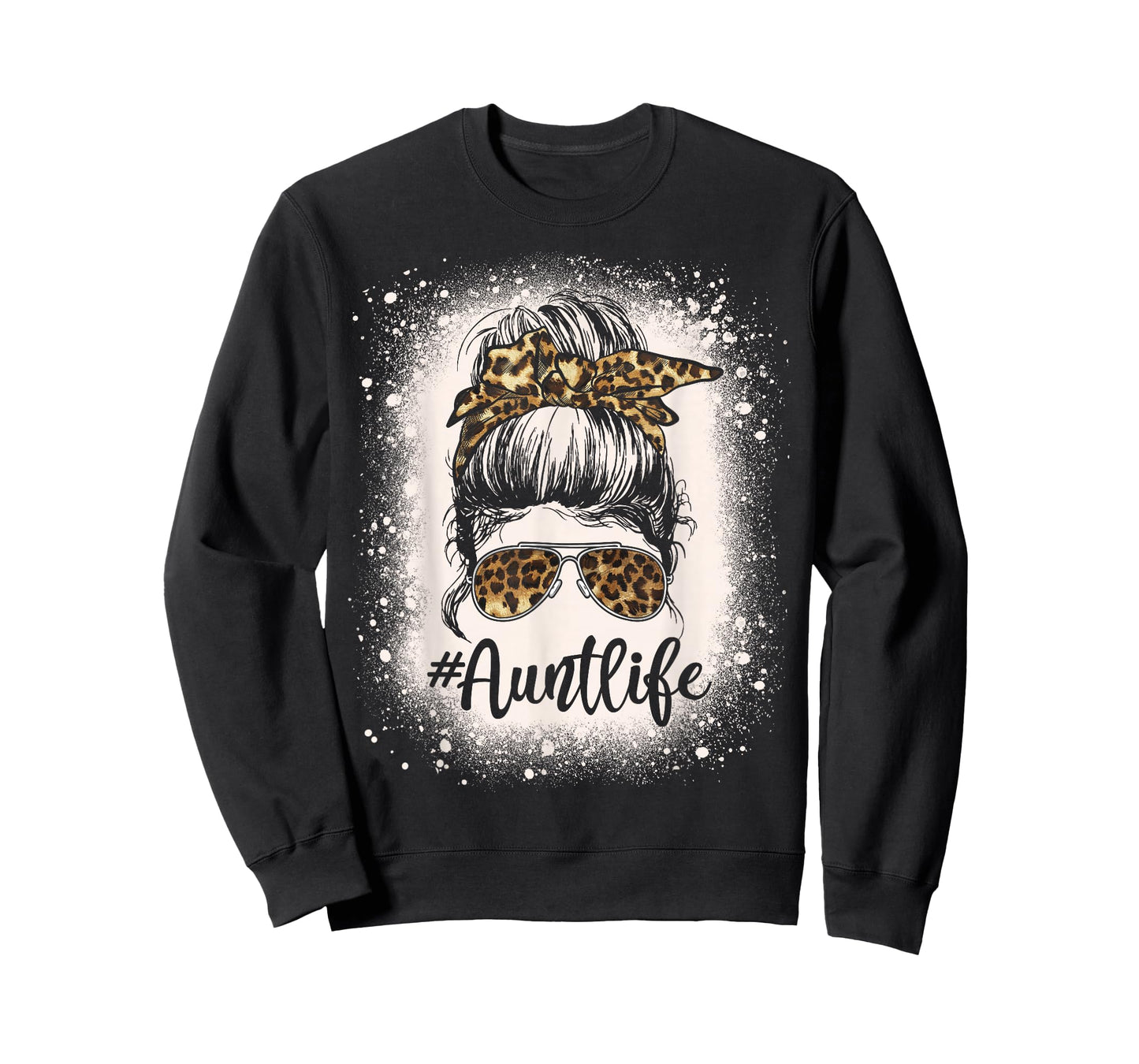 Leopard Aunt Life Messy Bun Bleached Auties Girl Mothers Day T-Shirt