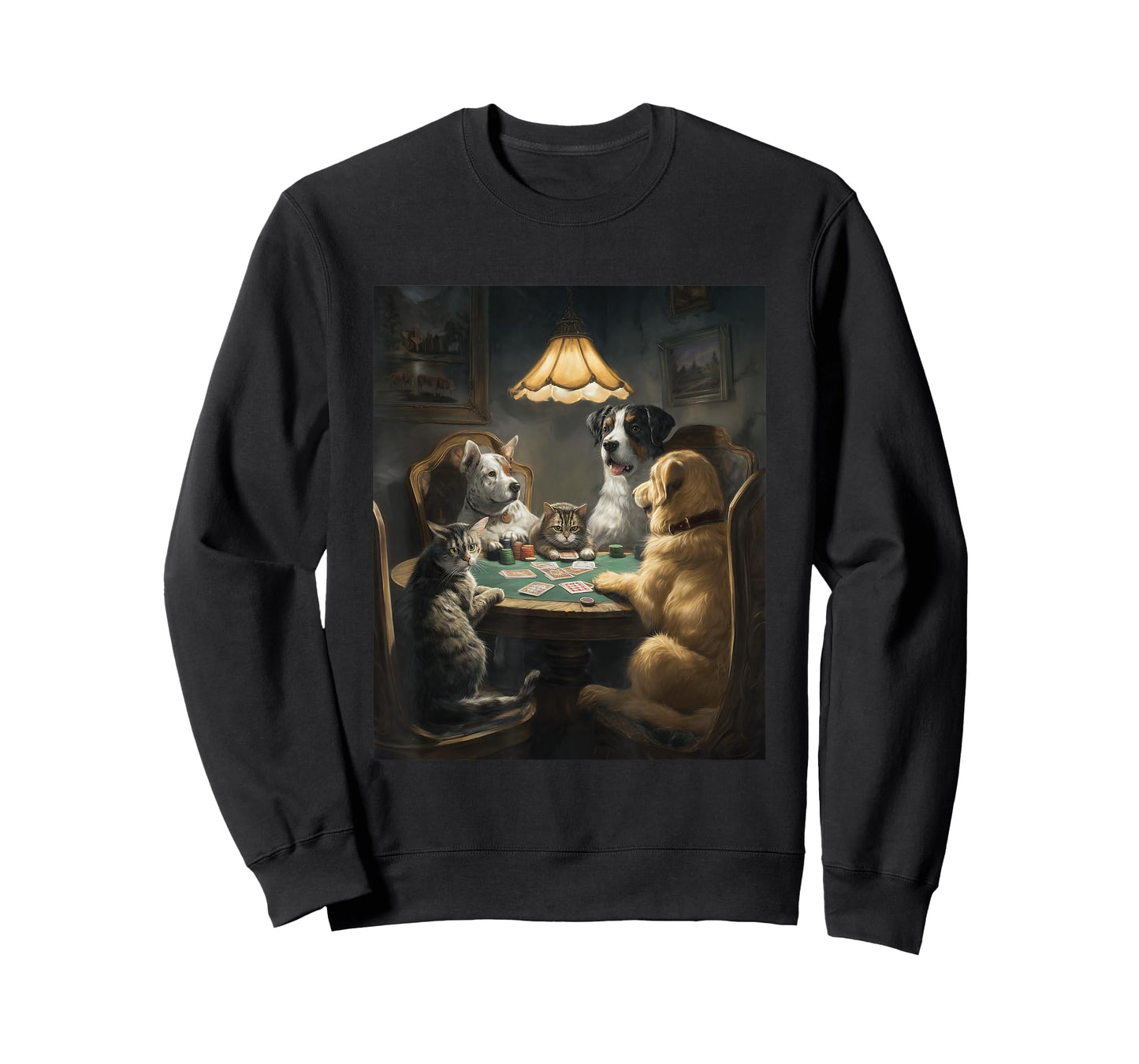 Dog Cat Playing Poker Funny Graphic T-Shirt