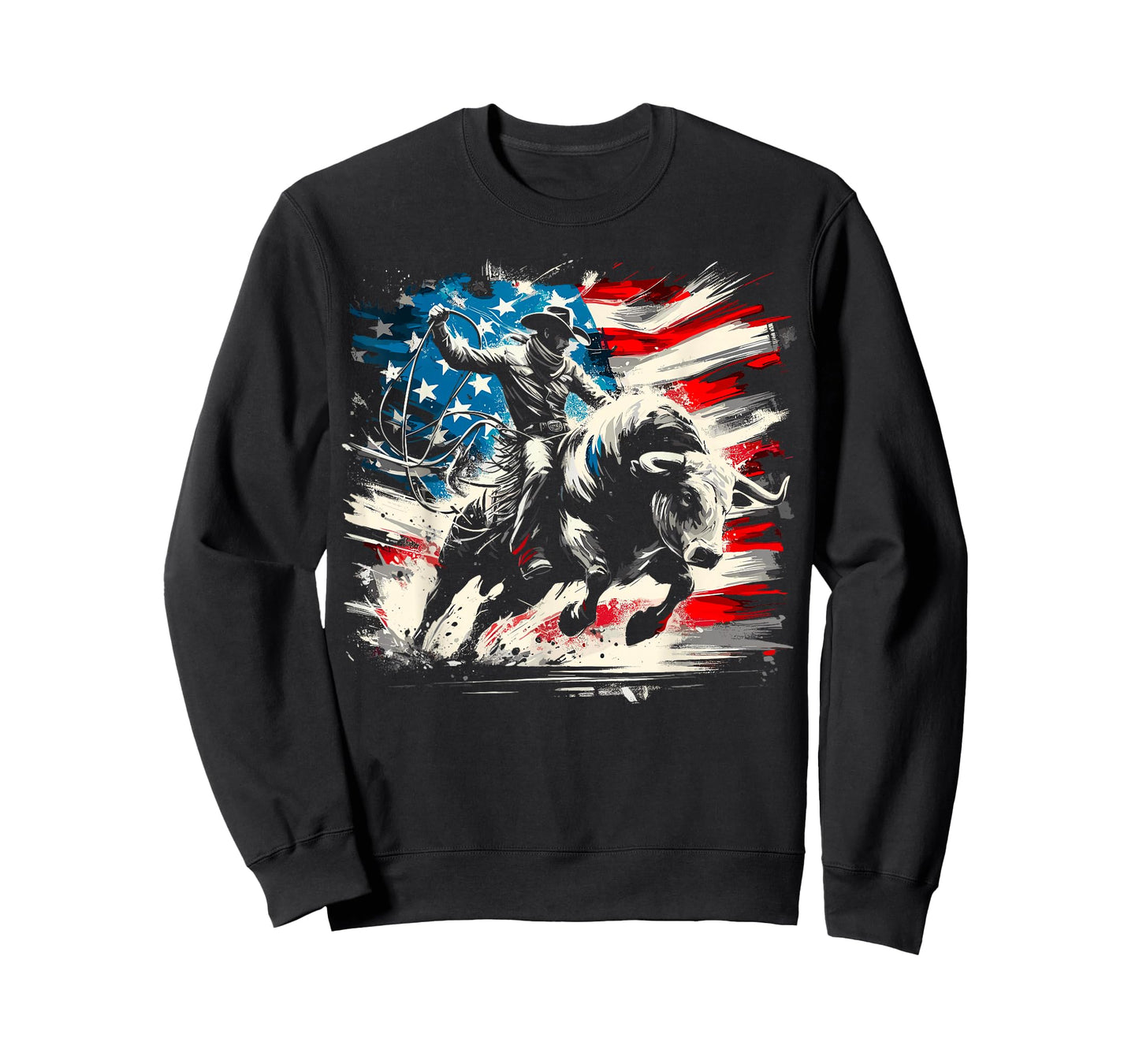Bull Riding Cowboy USA Flag Rodeo T-Shirt