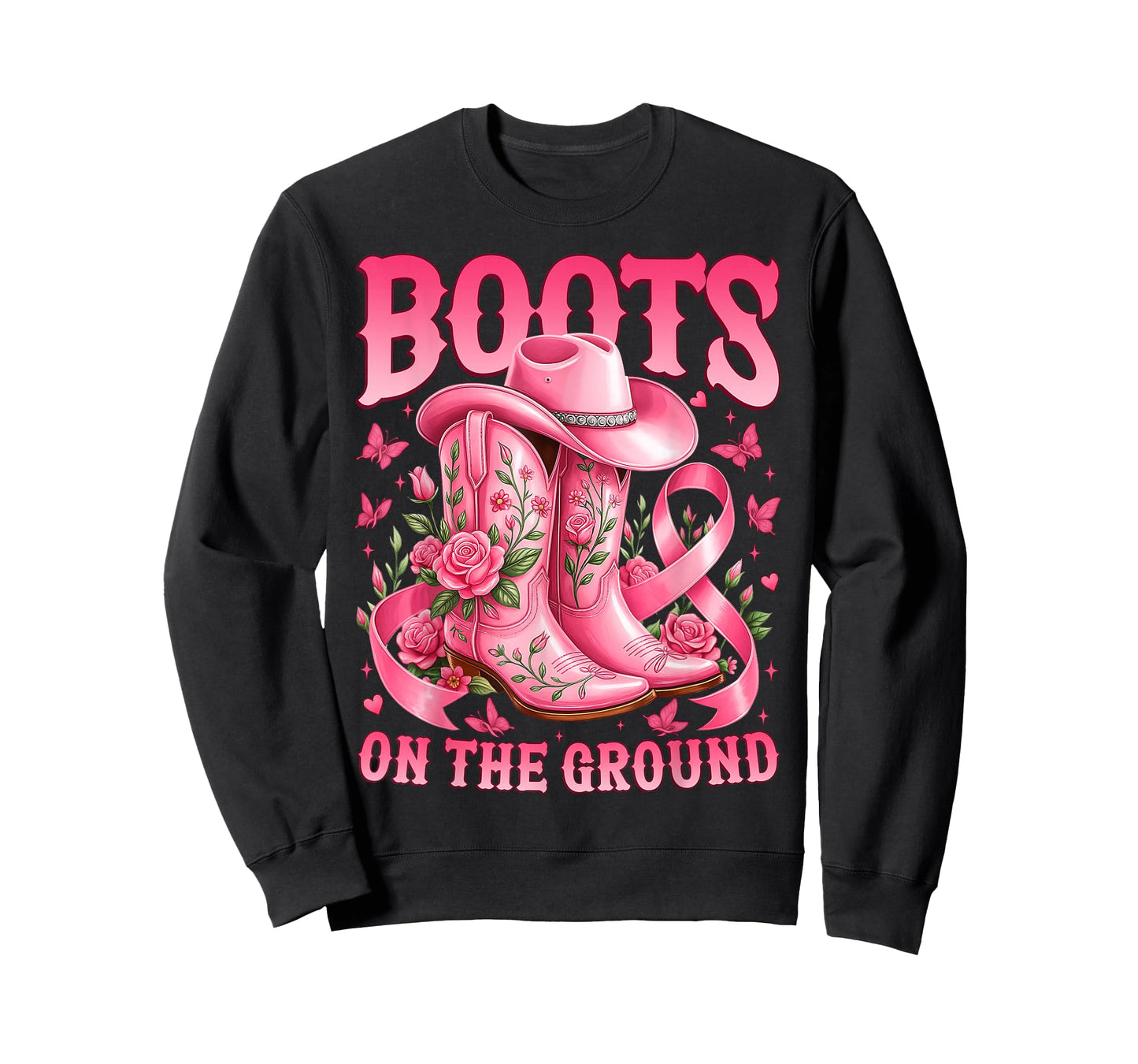 Boots On The Ground Breast Cancer Awareness Pink Ribbon T-Shirt