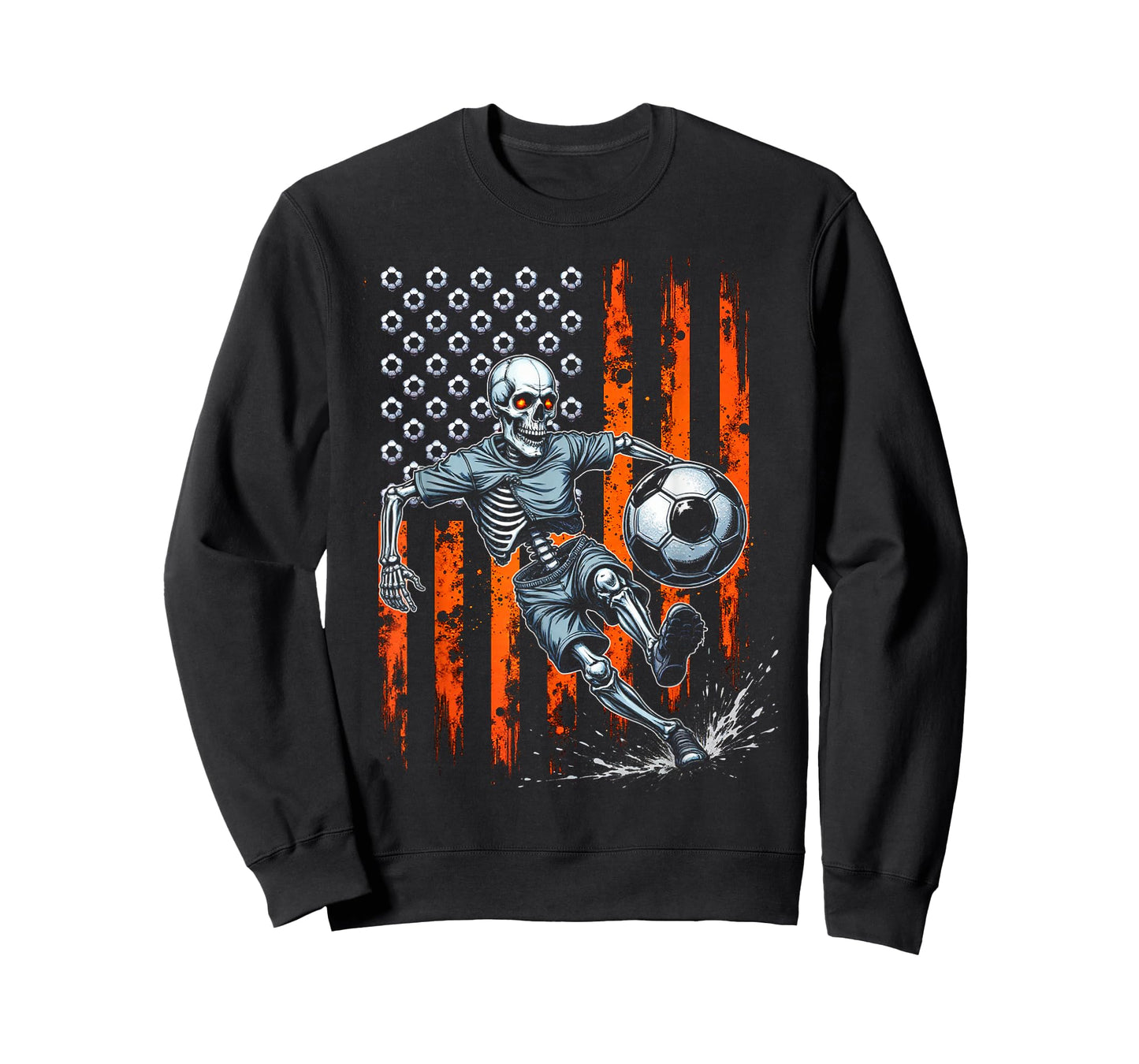 Retro Skeleton Playing Soccer USA Flag Spooky Halloween 2025 T-Shirt