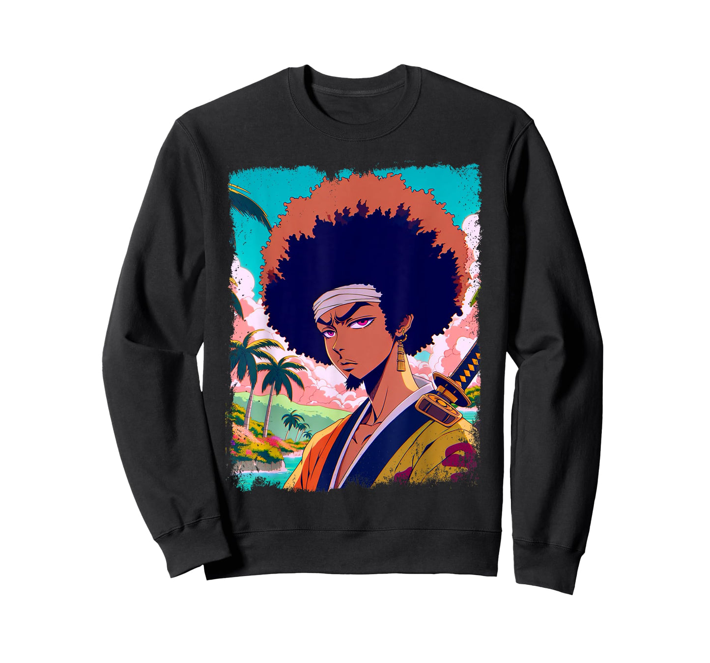 Afro-American Samurai Anime Manga Fighter Japanese Graphic T-Shirt