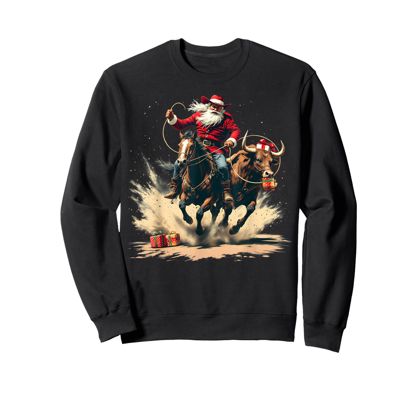 Santa Claus Cowboy Vintage Christmas Horse Cow Men Boy T-Shirt