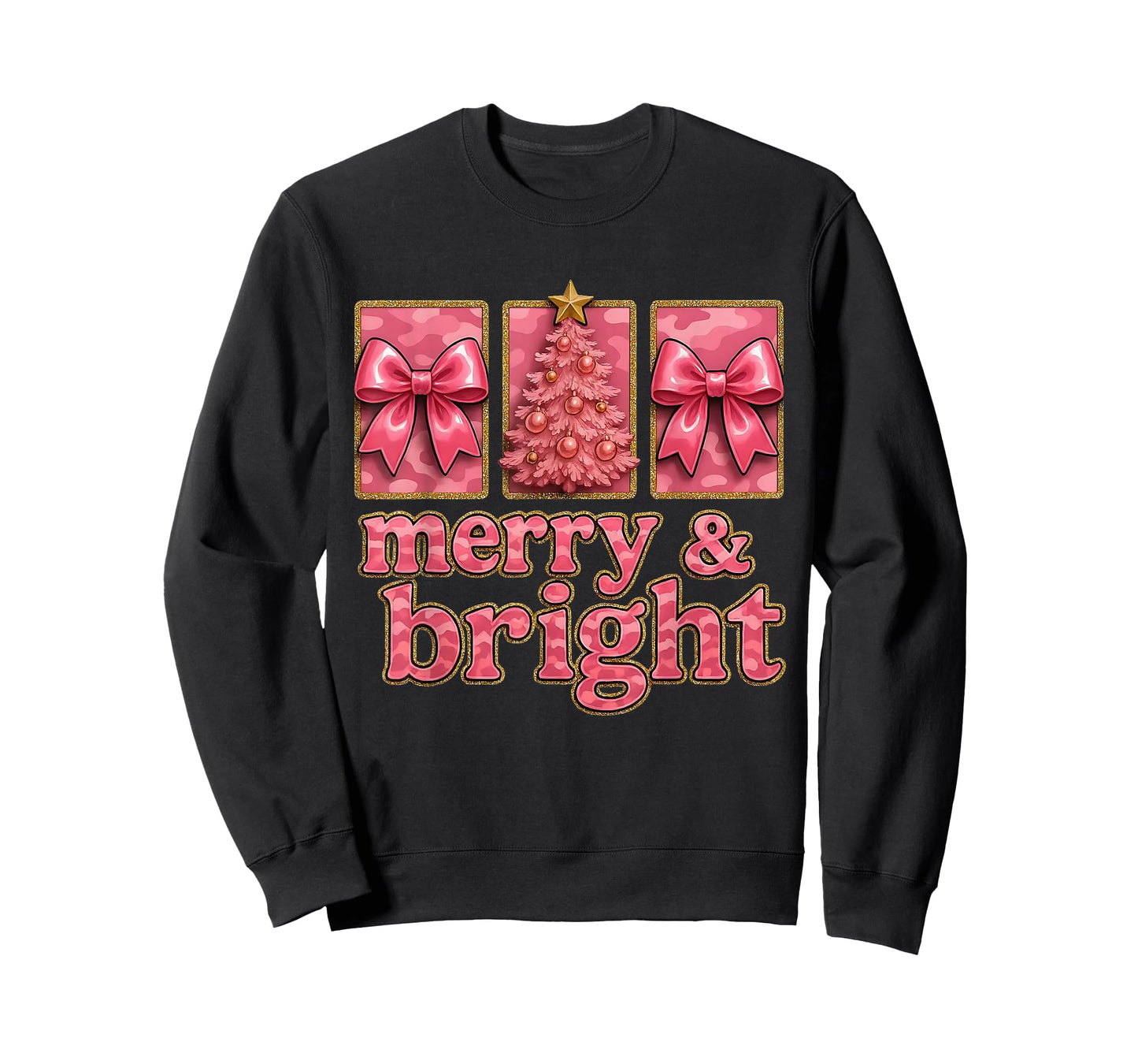 Merry and Bright Camo Christmas Tree Gift Design T-Shirt