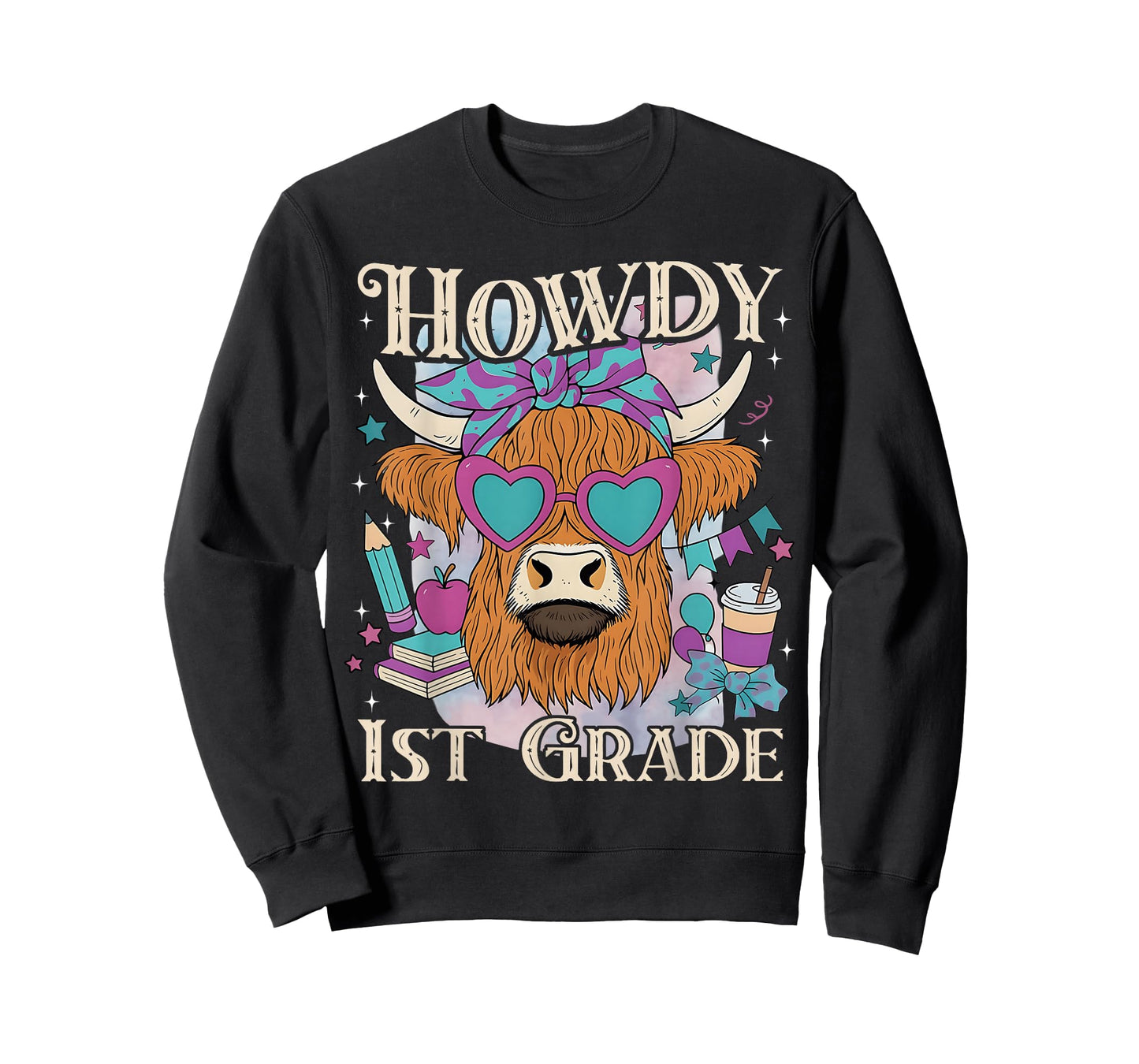 Howdy 1st Grade Highland Cow Western Back To School Teacher T-Shirt
