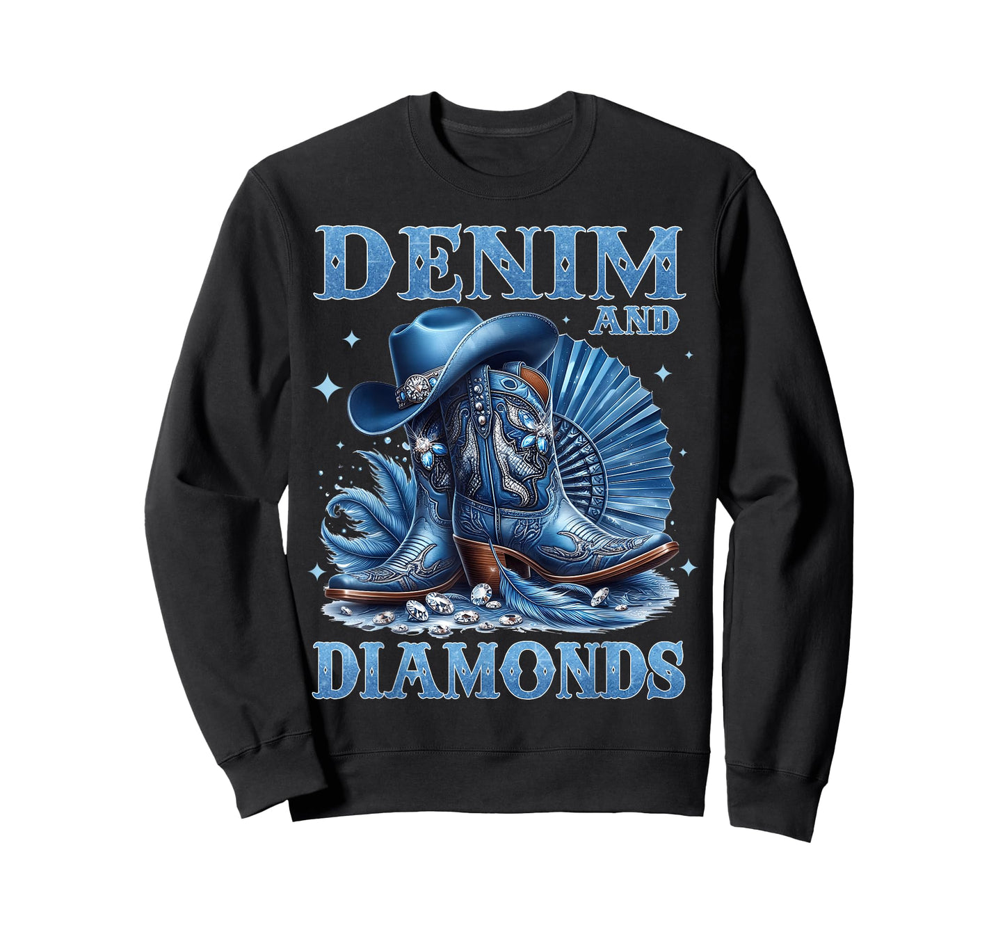 Country Western Cowboy Cowgirl Boots Hat Denim and Diamonds T-Shirt