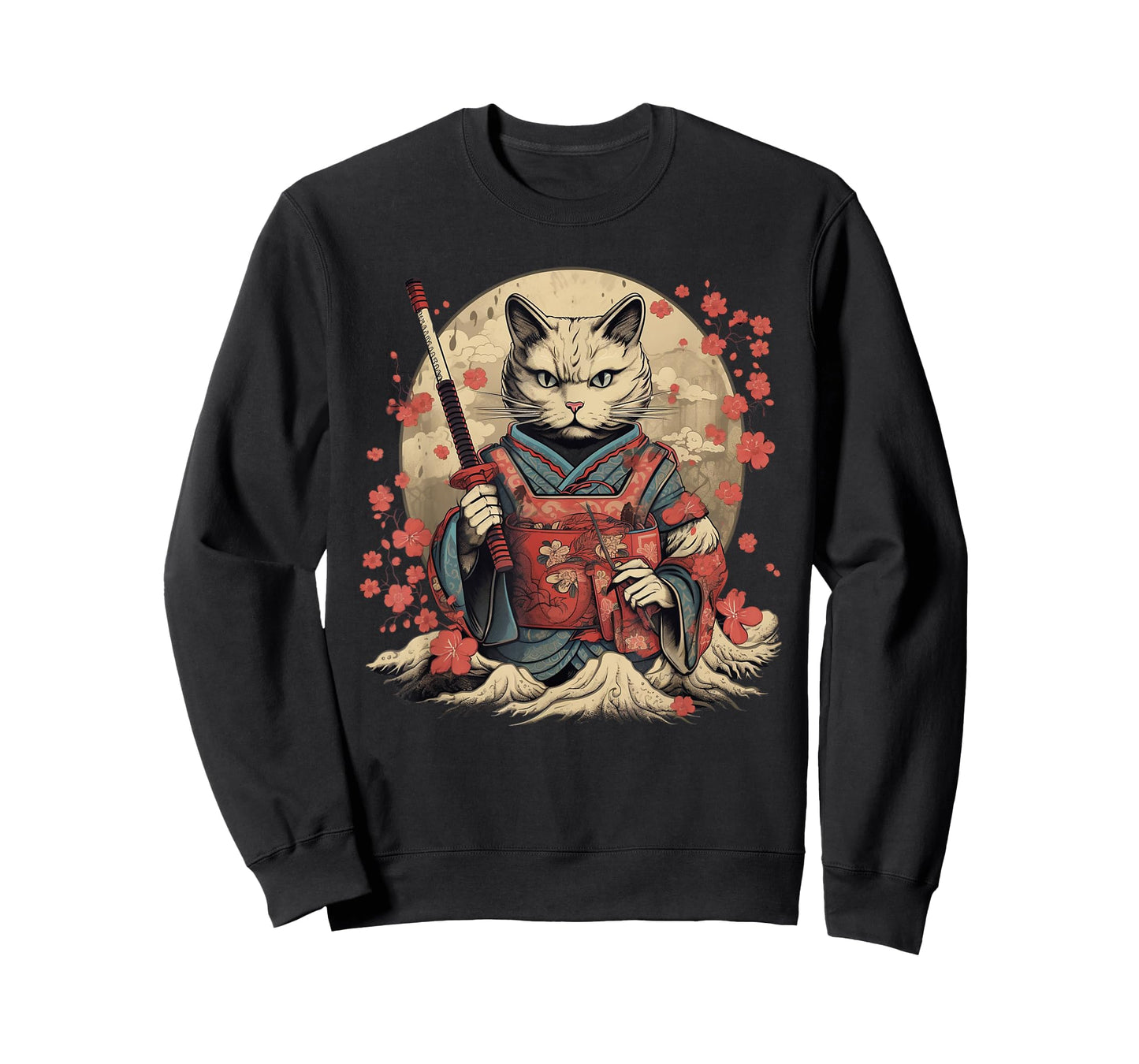 Vintage Japanese Samurai Ninja Cat Tattoo Kawaii T-Shirt