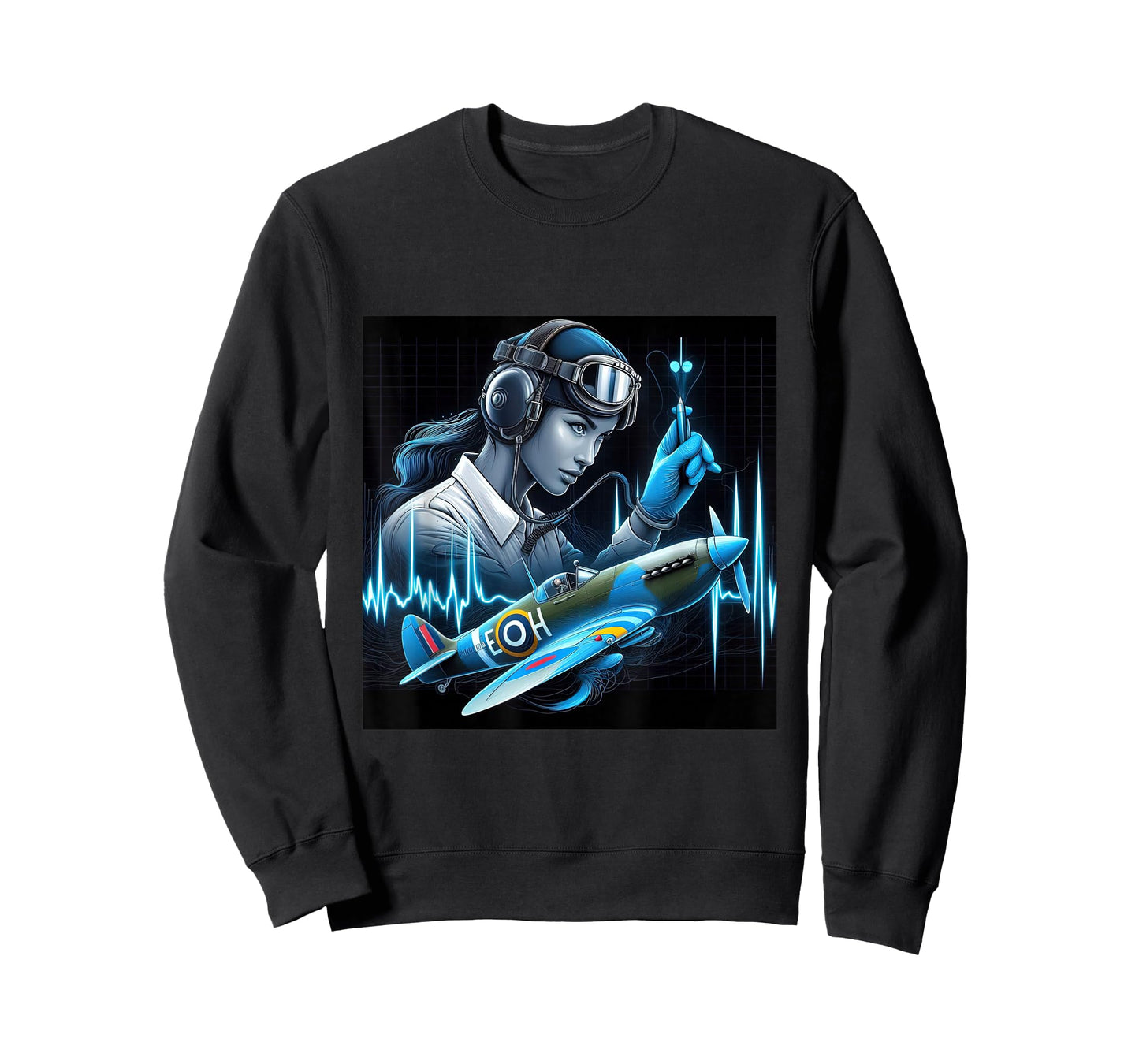 Pilot Heartbeat Flying Airplane WW2 Spitfire Aircraft T-Shirt