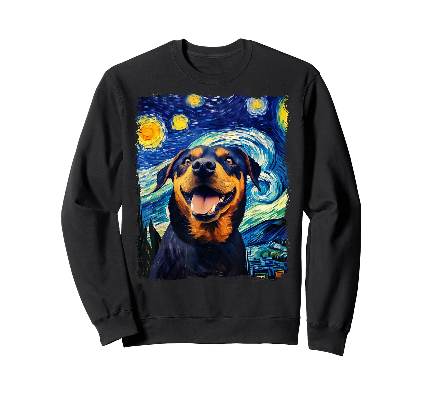 Selfie Rottweiler Starry Night Painting Van Gogh Funny Dog T-Shirt