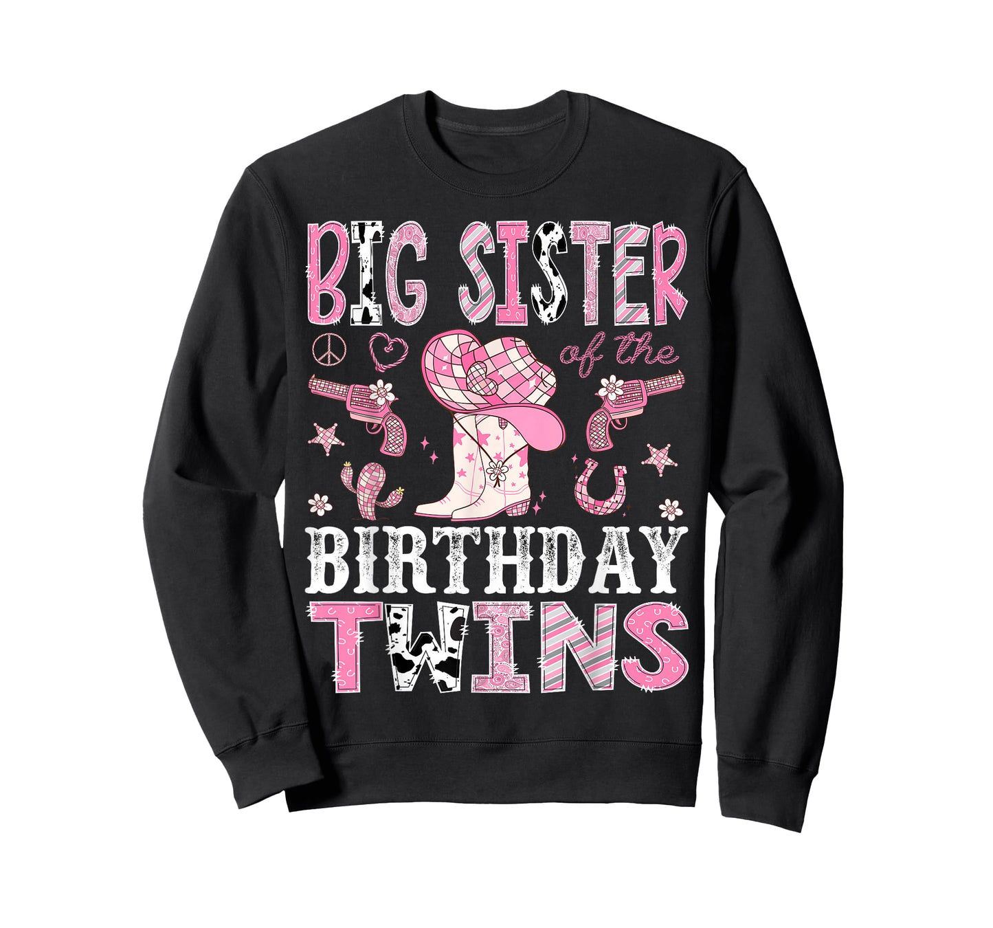 Big Sister of The Birthday Twins Pink Rodeo Cowgirl Western T-Shirt