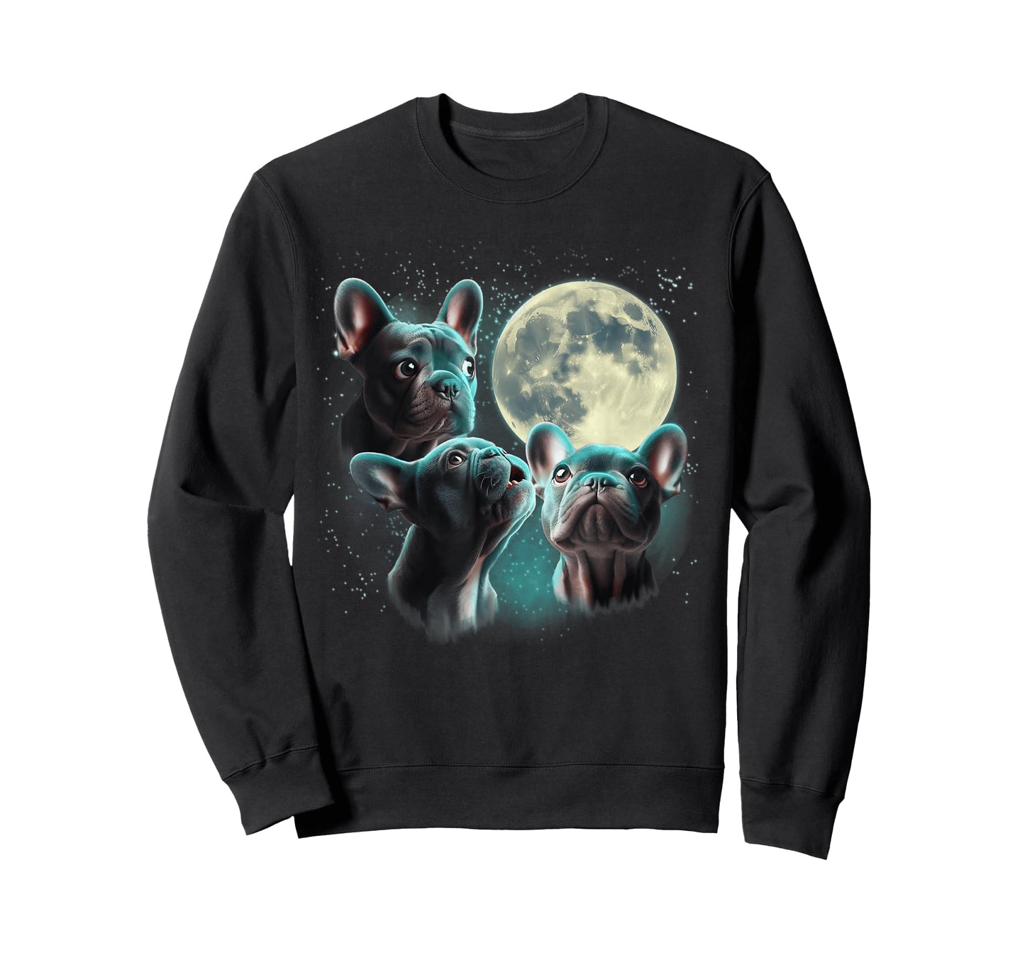 Funny Three French Bulldog Moon, 3 Frenchie Blue, Weird Cute T-Shirt