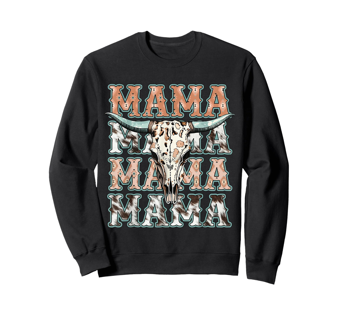 Mama Western Retro Groovy Cow Skull Country Rodeo Mother Day T-Shirt