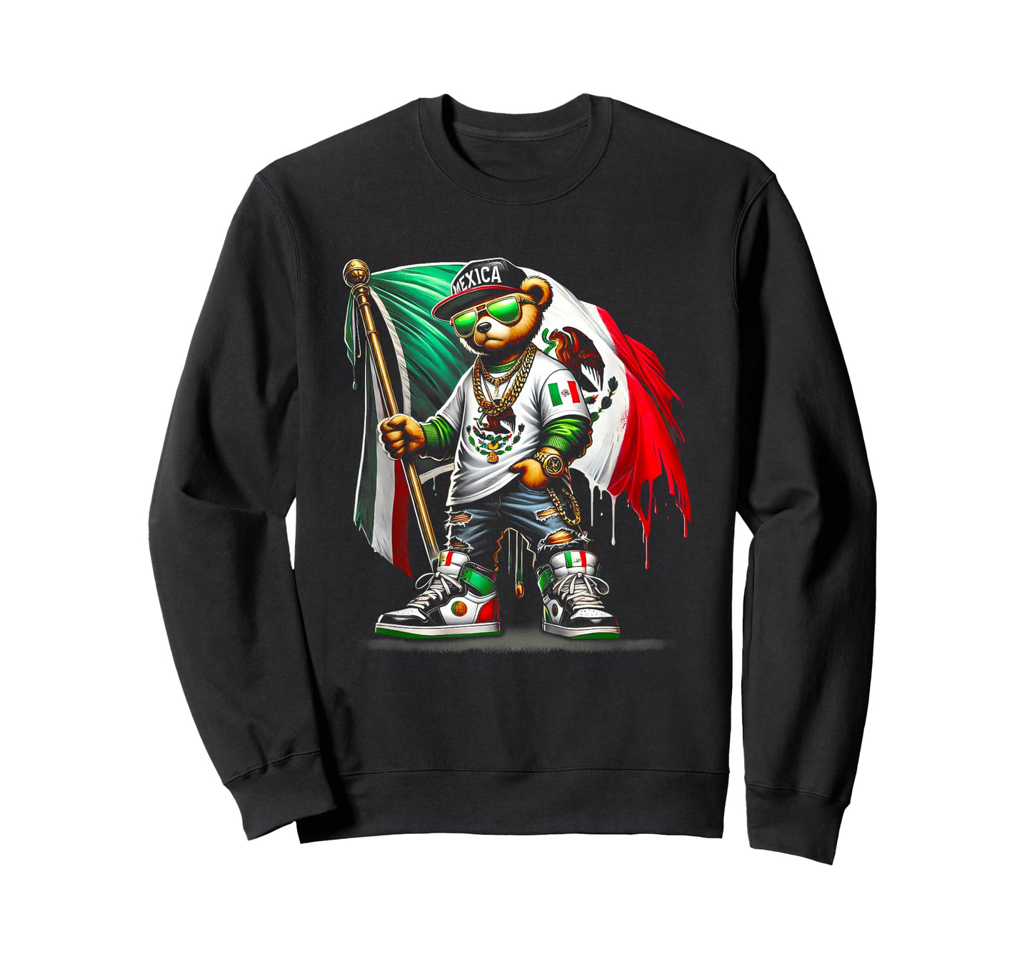 Teddy Bear In Hip Hop Costume Mexican Flag Mexico T-Shirt