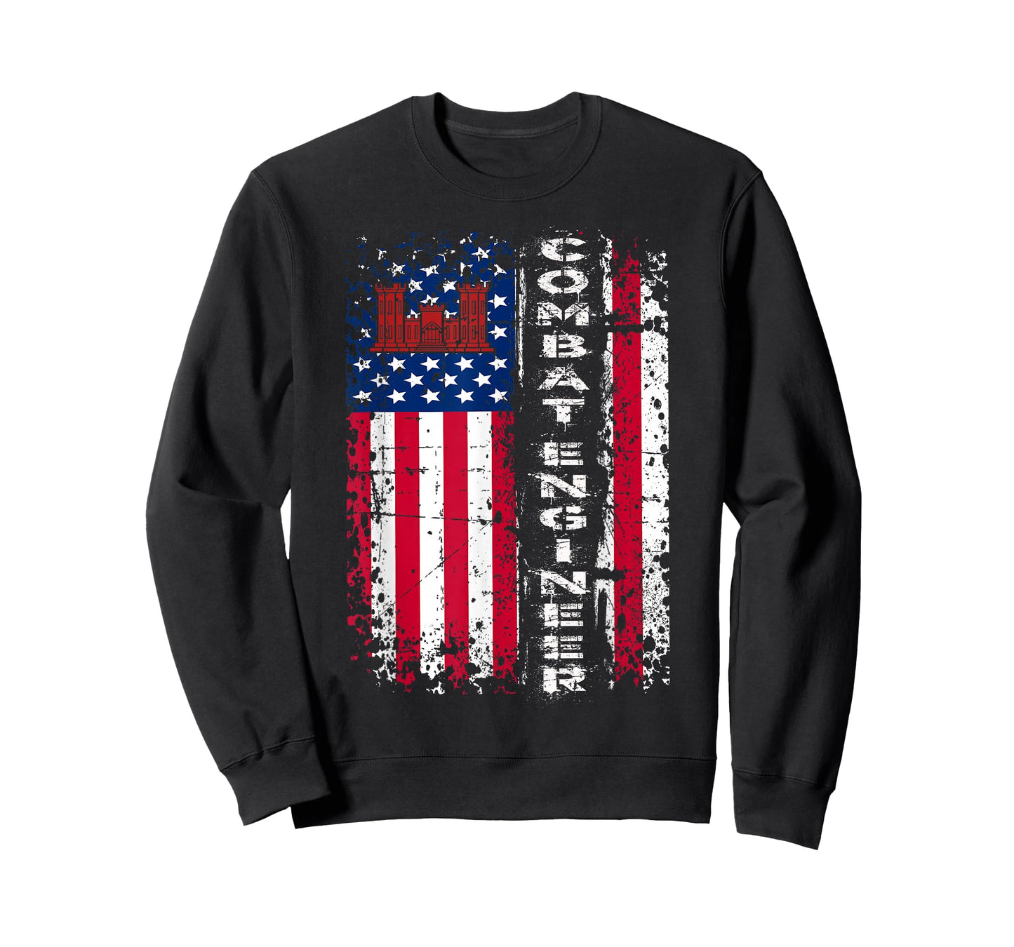 Combat Engineer Distressed American Flag - U.S. Military T-Shirt